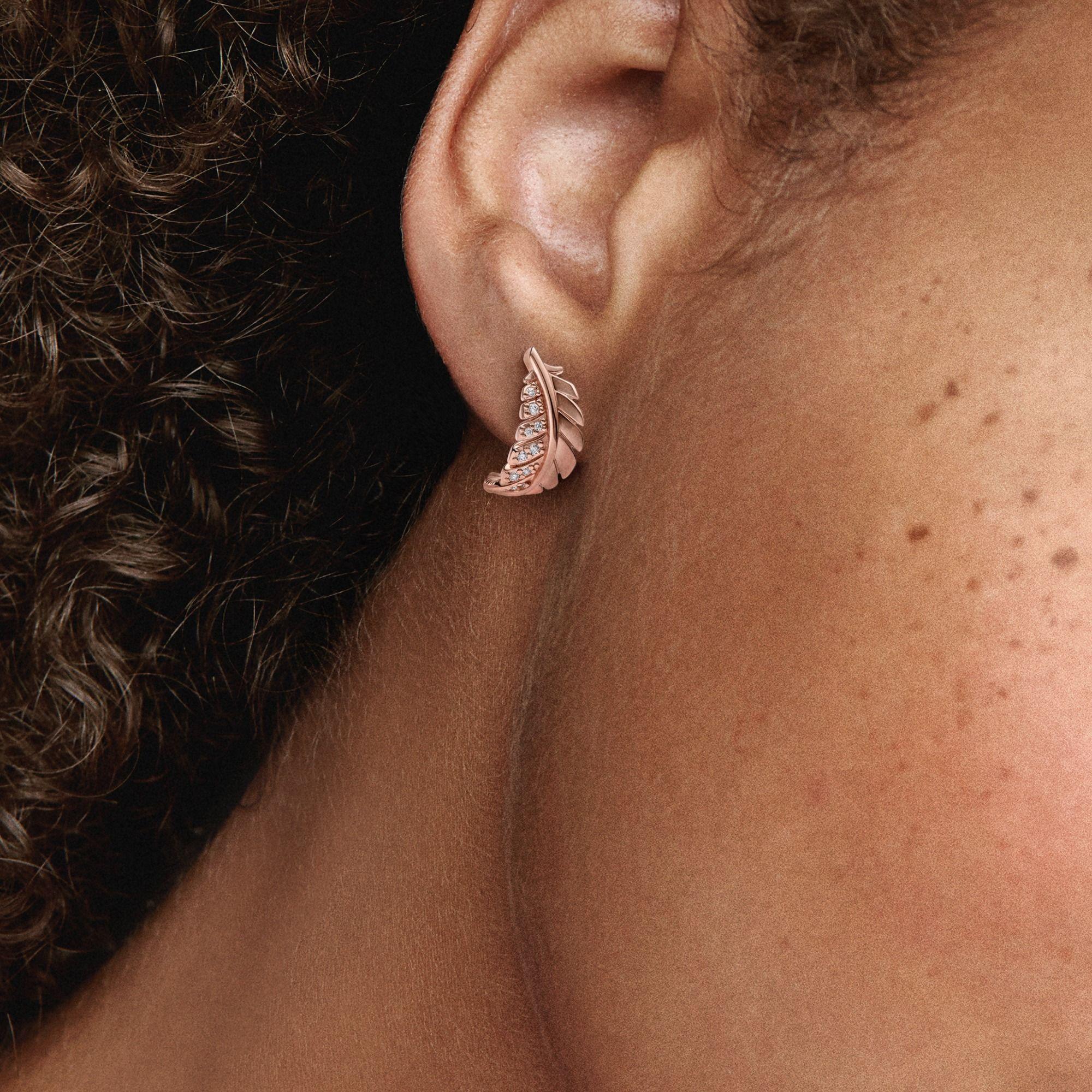 Aretes de boton en Rose Pluma curva flotante Circonia-1