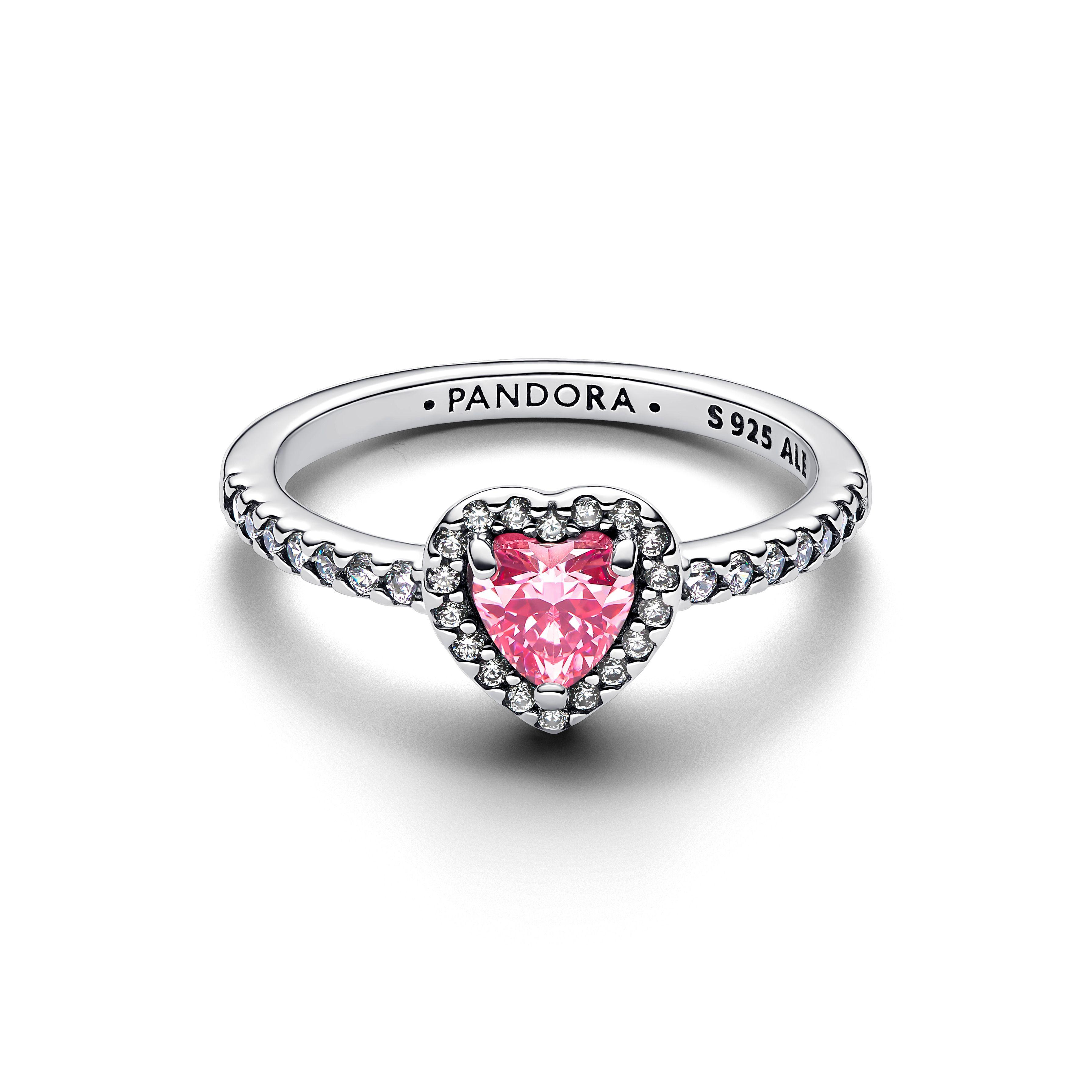 Anillo Corazón Rosa Elevado en Plata-0