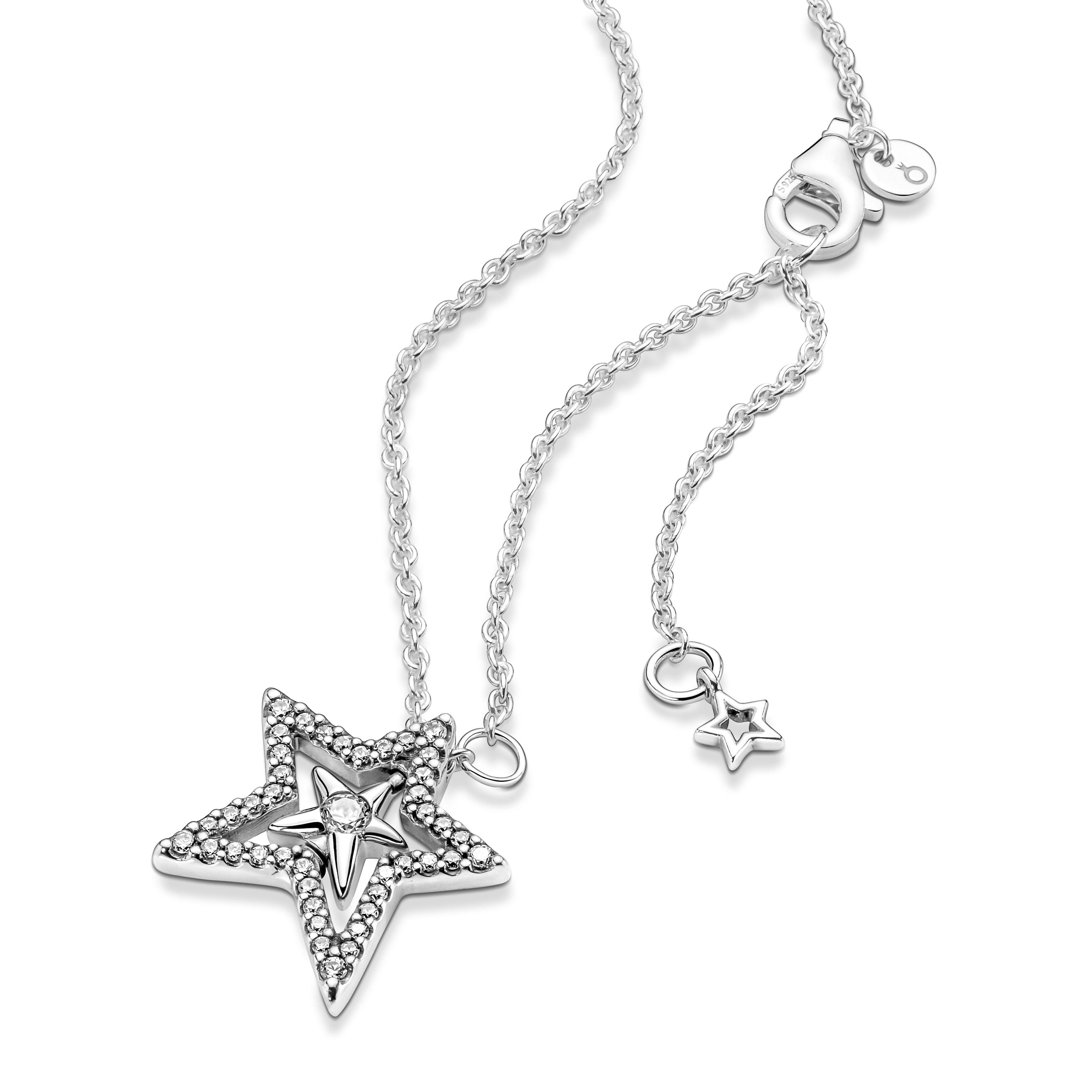 Collar en Plata de Ley Estrella Asimétrica en Pavé-1