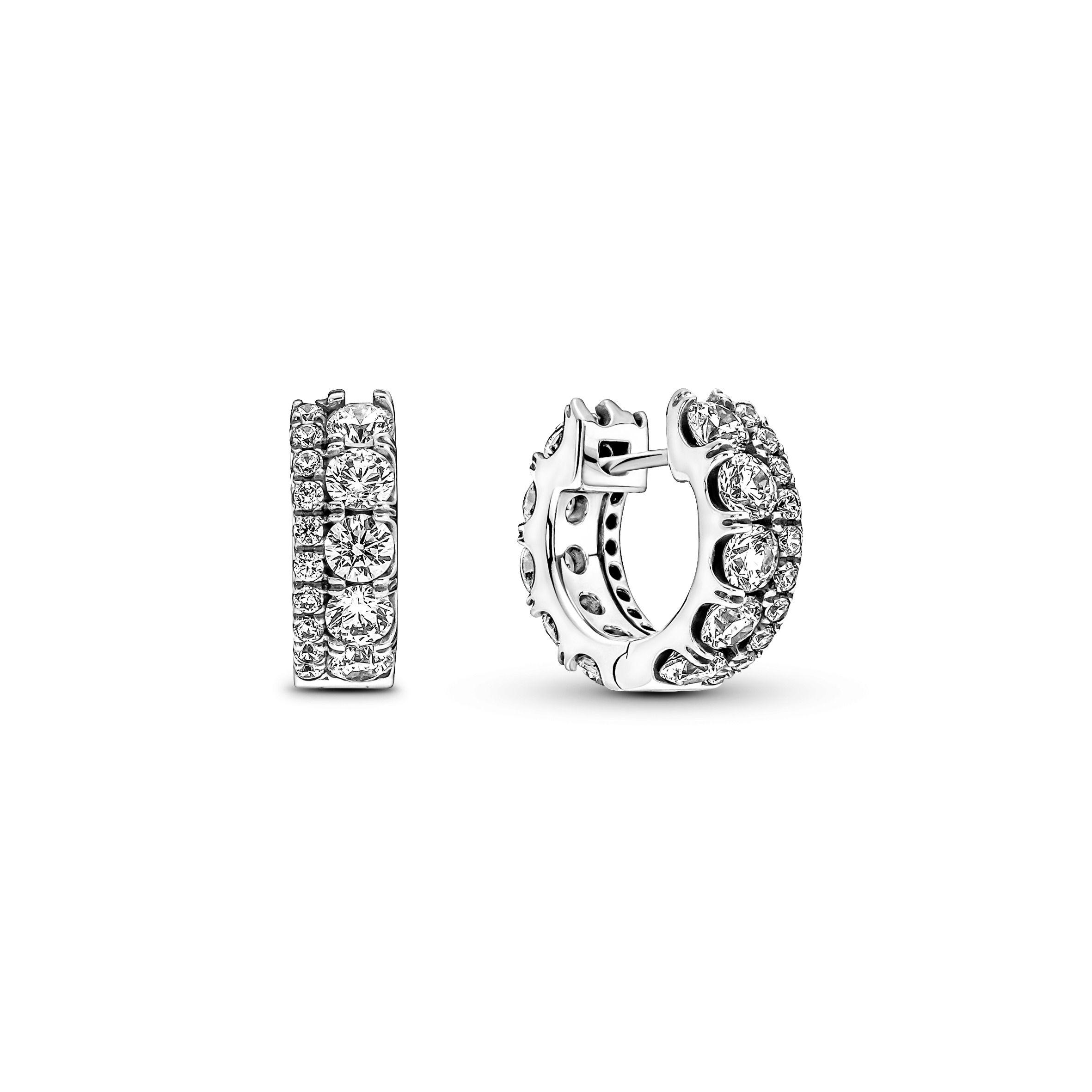 Aretes de Aro en Plata de Doble Banda en Pavé -0