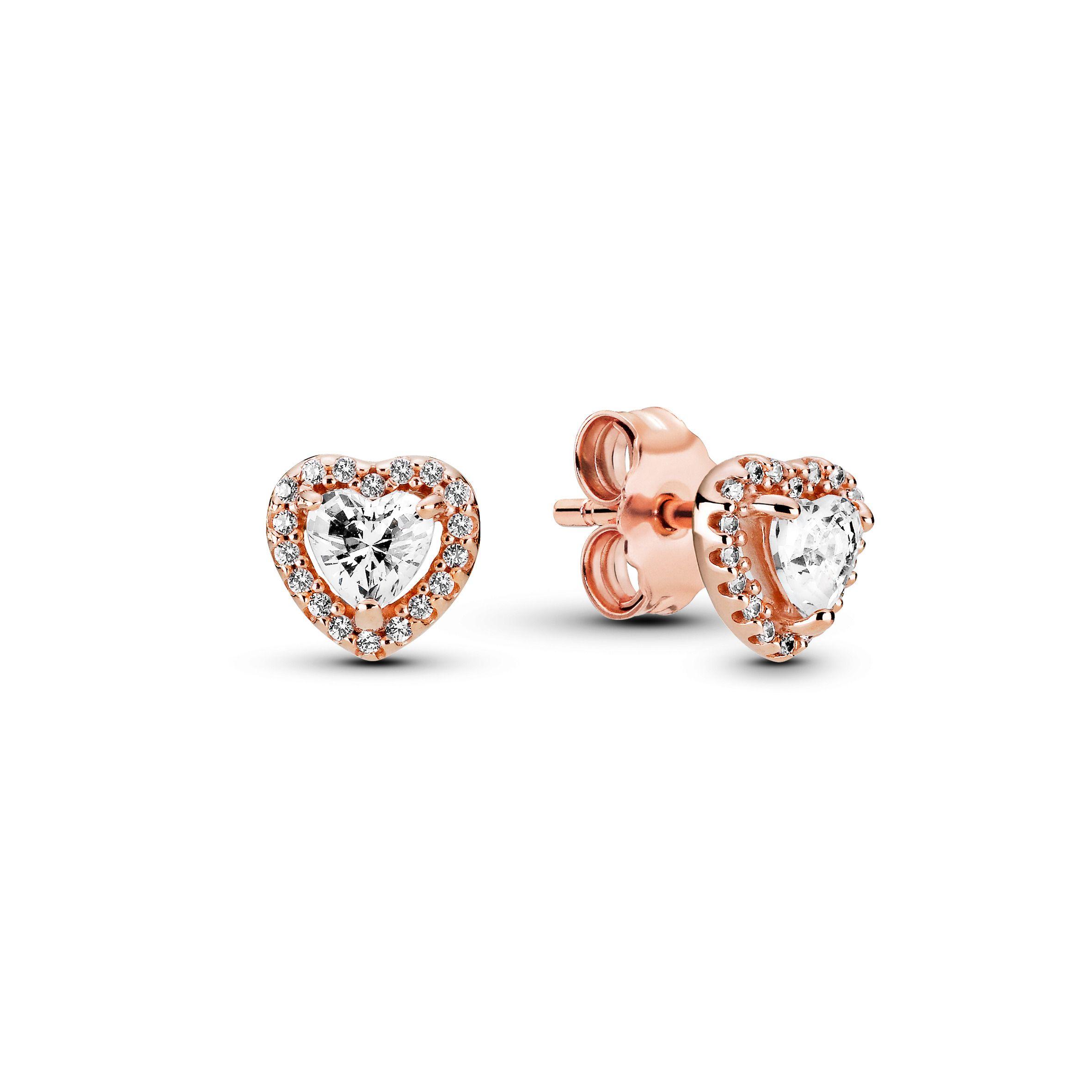 Aretes Tuerca en Rose Corazón Elevado Circonia Cúbica Clara-0