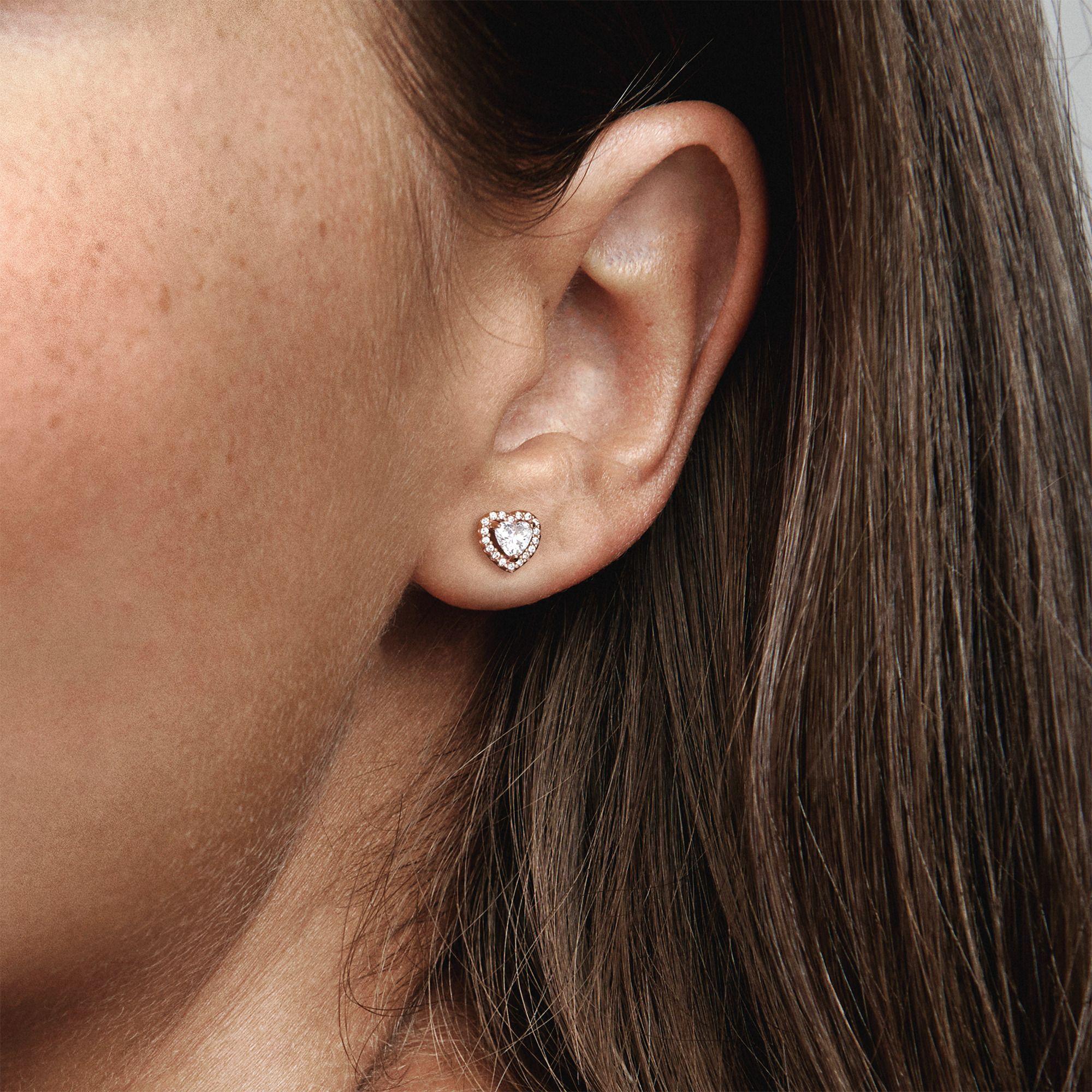 Aretes Tuerca en Rose Corazón Elevado Circonia Cúbica Clara-1