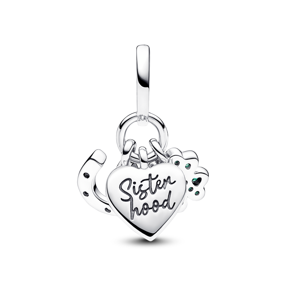 Charm en Plata Trebol de Cuatro Hojas Corazon y Herradura -2