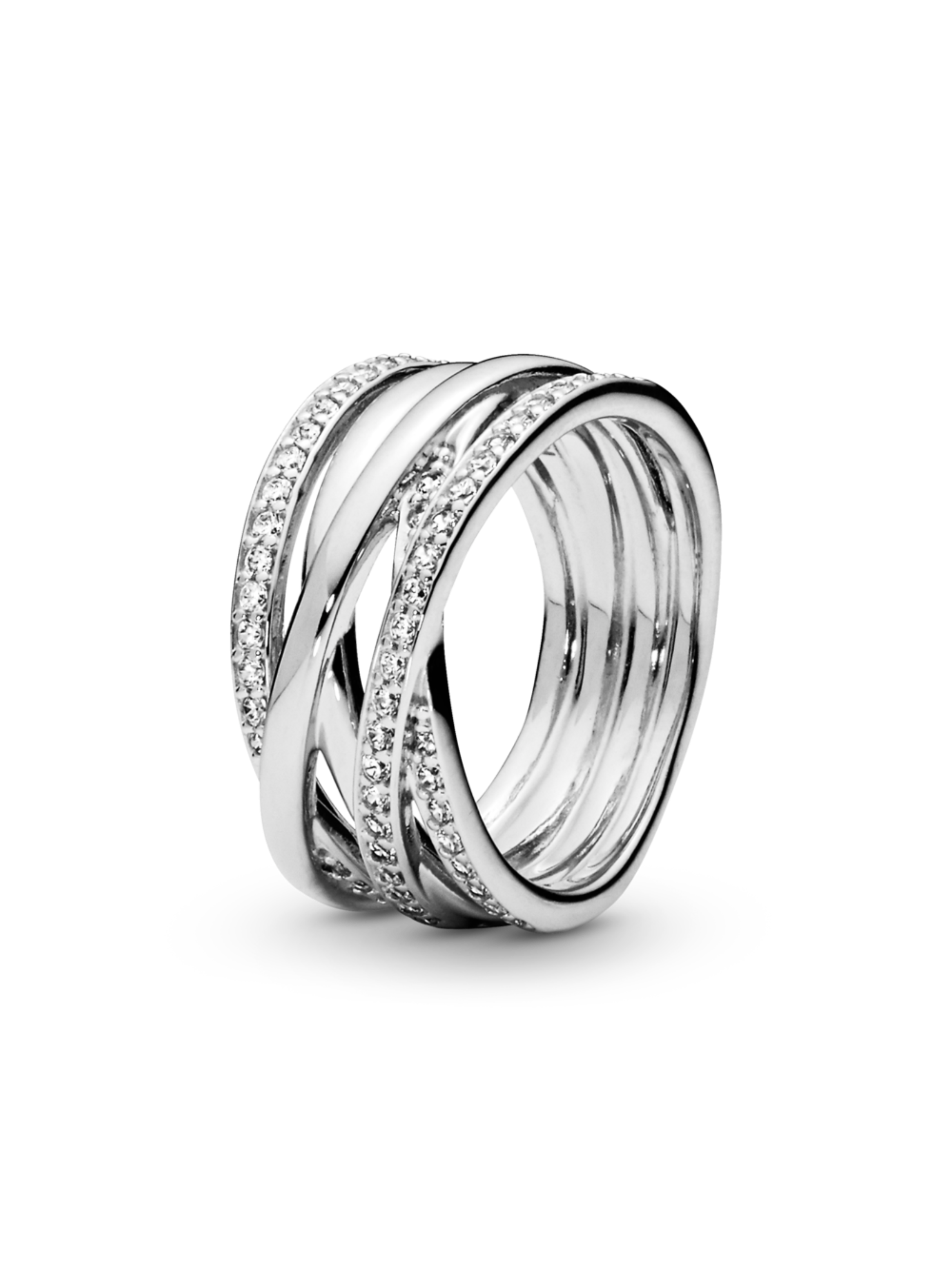 Anillo en Plata Entrelazado y Circonia cúbica clara-0