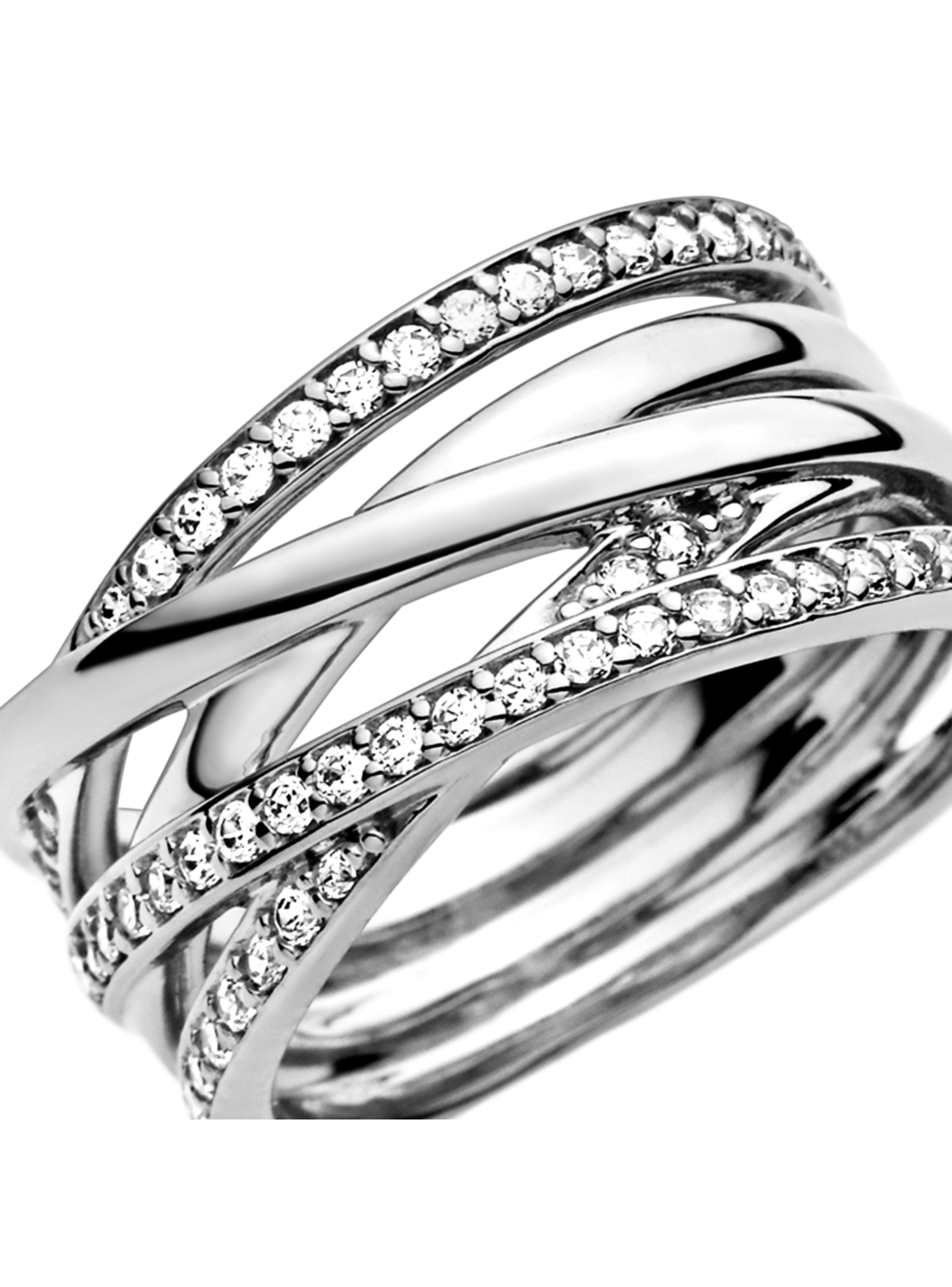 Anillo en Plata Entrelazado y Circonia cúbica clara-1