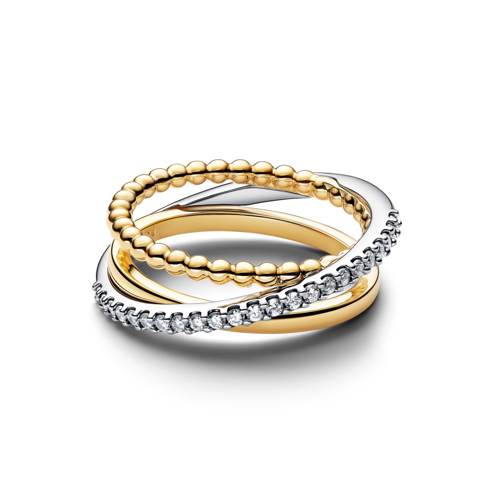 Anillo de Banda Triple Cruzado con Pavé y Cuentas-0