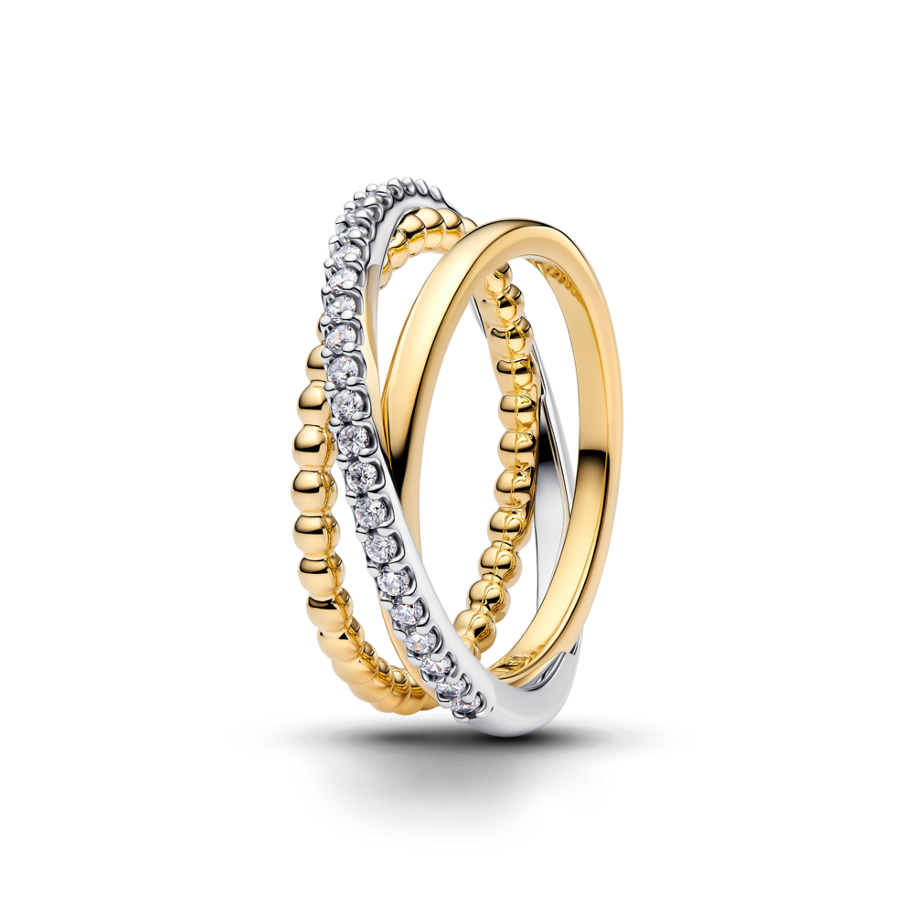 Anillo de Banda Triple Cruzado con Pavé y Cuentas-1