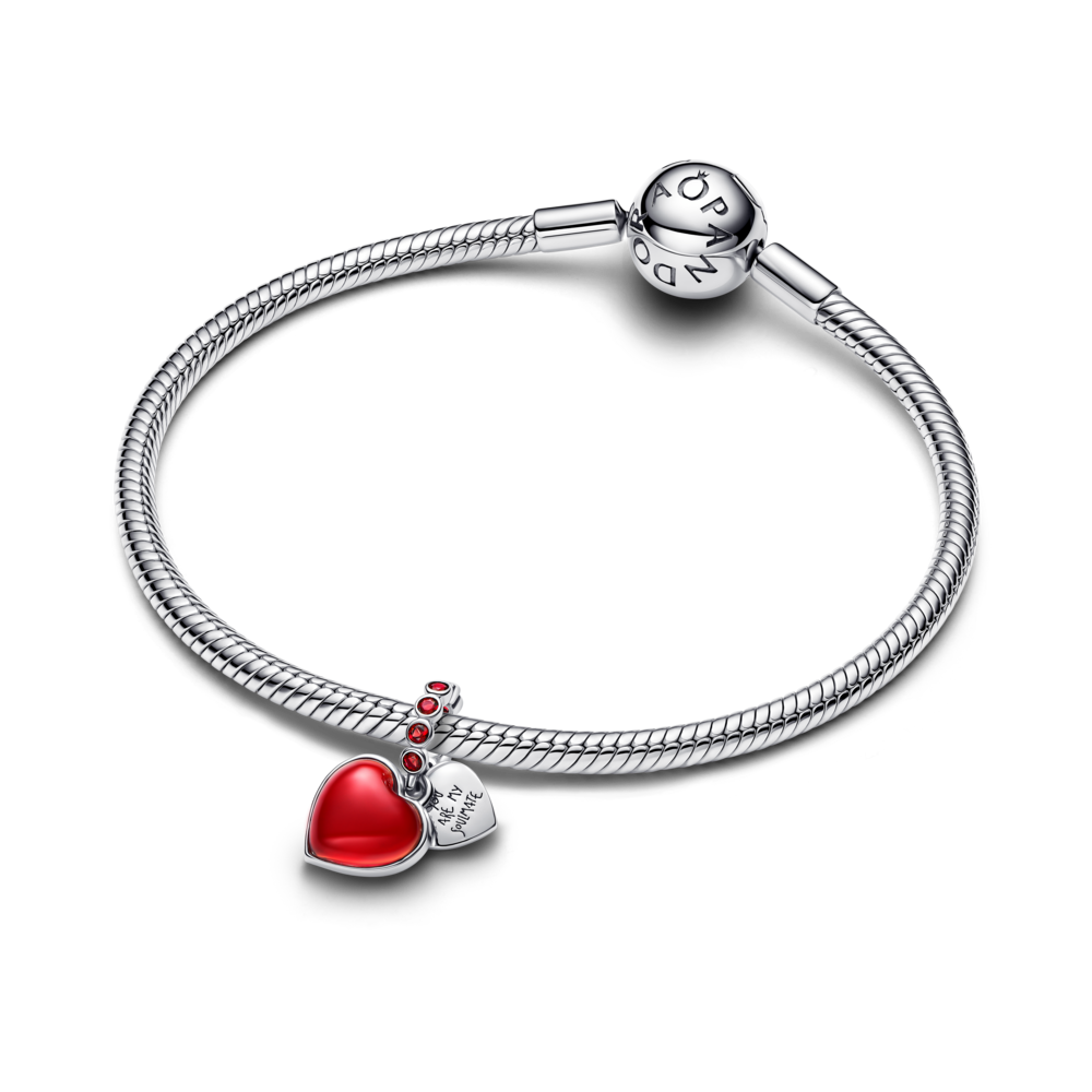 Charm Colgante Doble Corazón Rojo de Cristal Murano-2