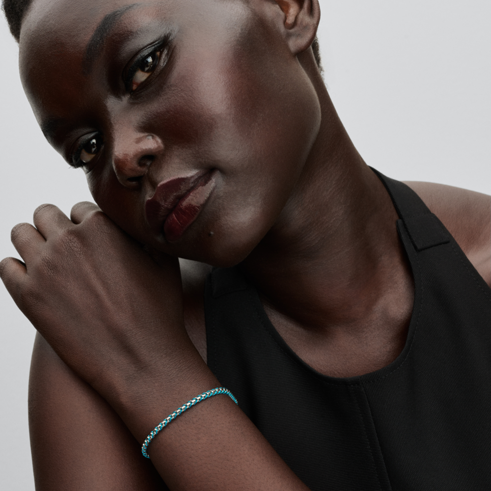 Brazalete de Cadena en Plata con Cordon Azul-2