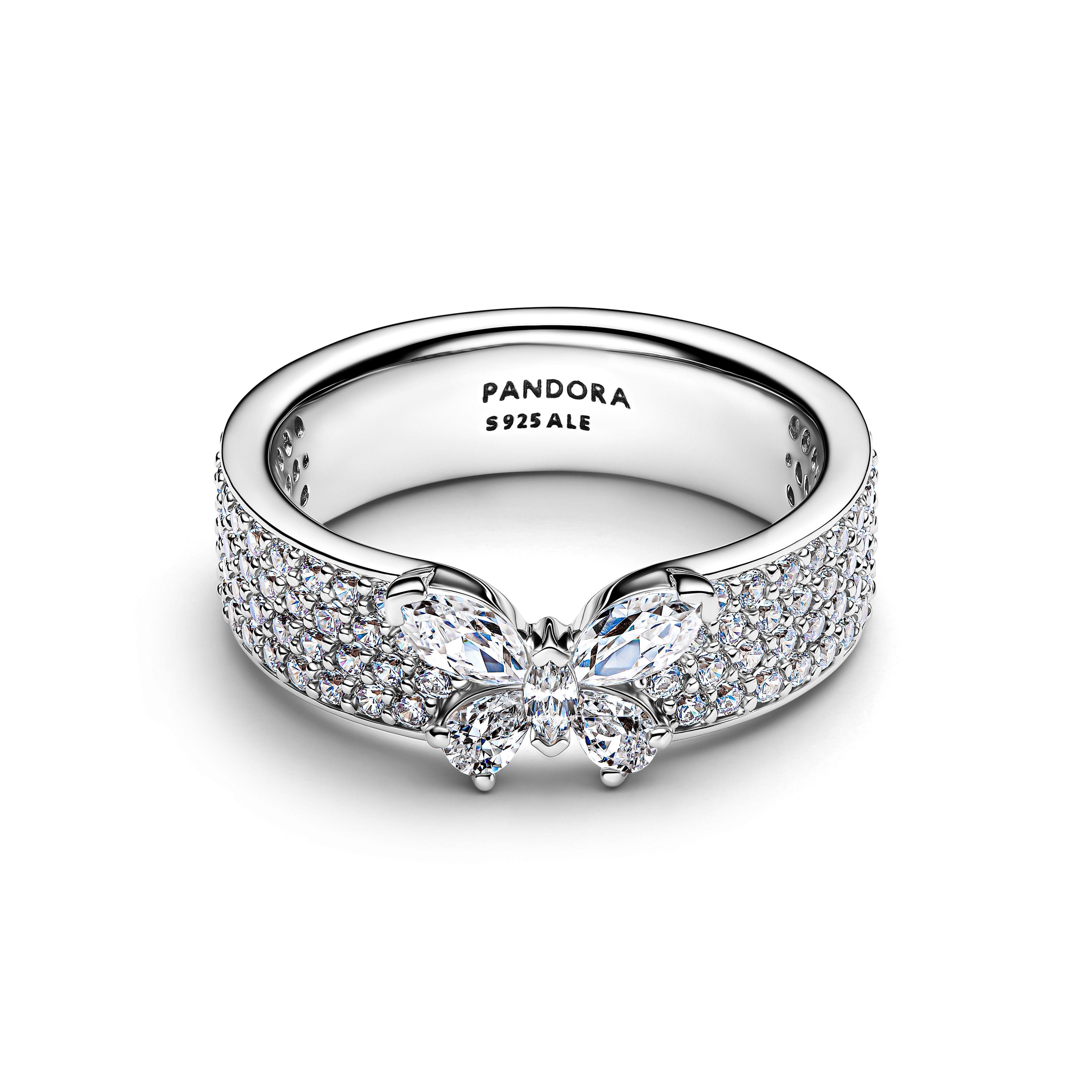 Anillo Audaz Mariposa Resplandeciente Plateado-0