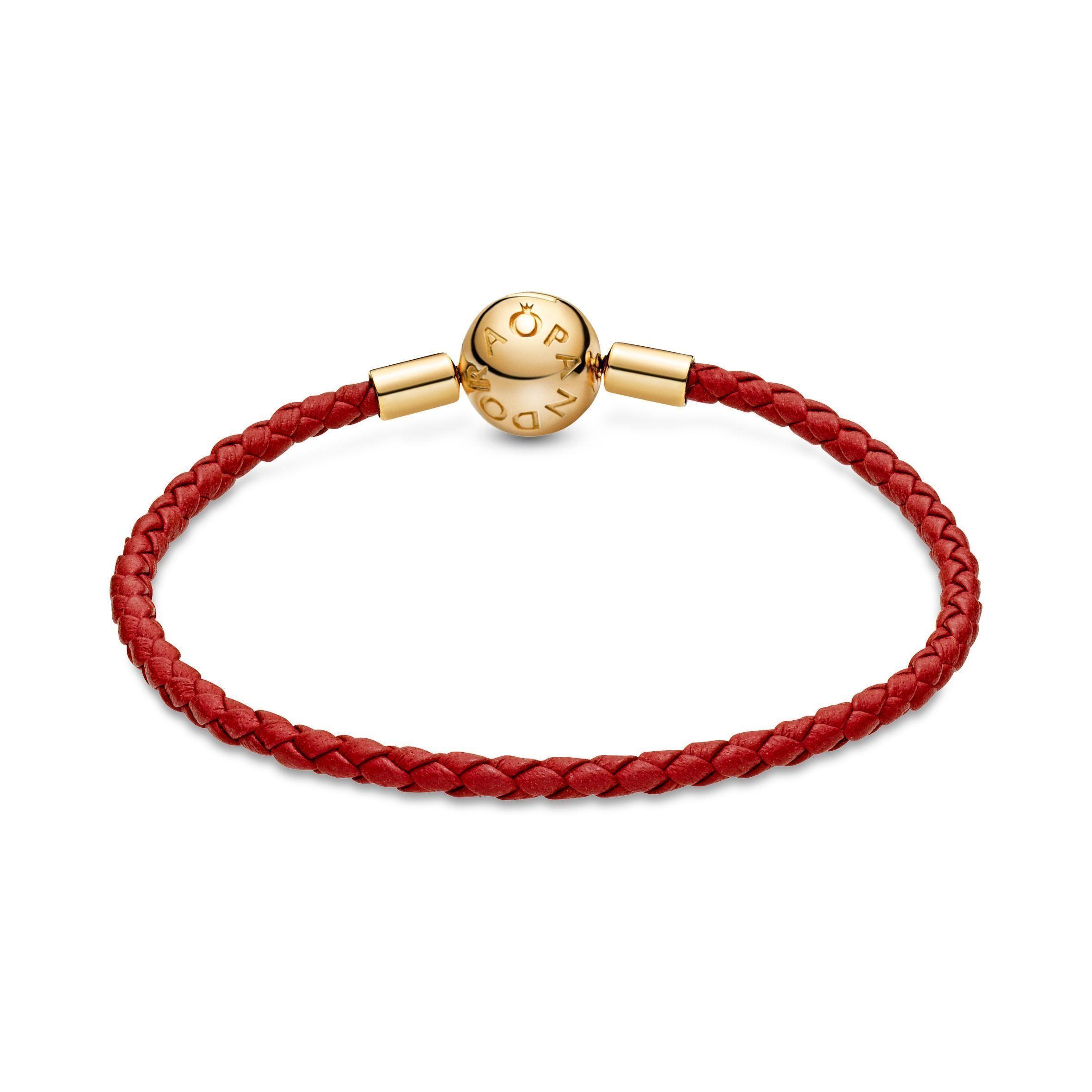 Brazalete Moments en Cuero Trenzado Rojo con Broche Redonde Shine-0