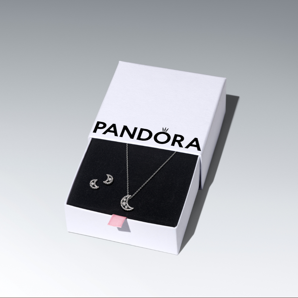 Juego de regalo de joyería Luna creciente en Plata-3