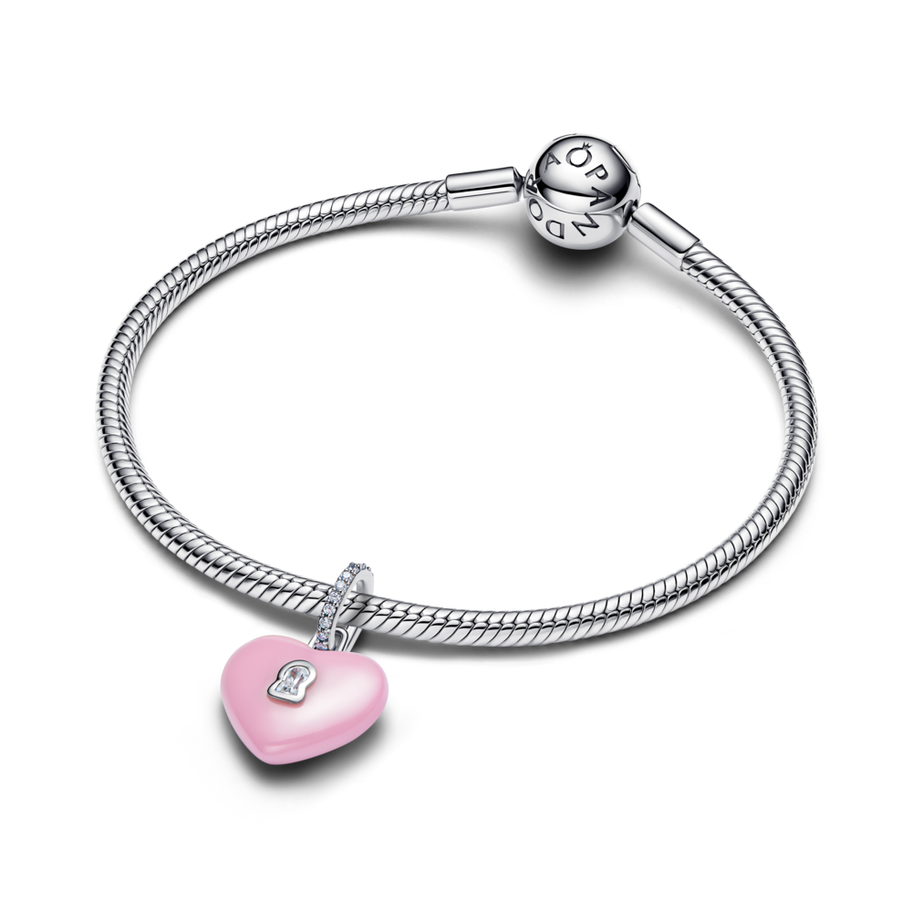 Charm Colgante Candado Corazón de Ceramica Rosa-2