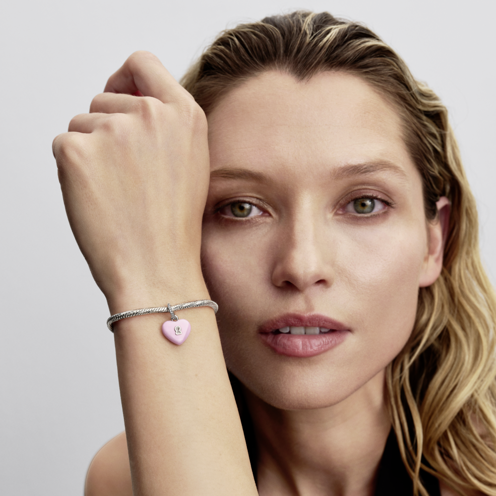 Charm Colgante Candado Corazón de Ceramica Rosa-3