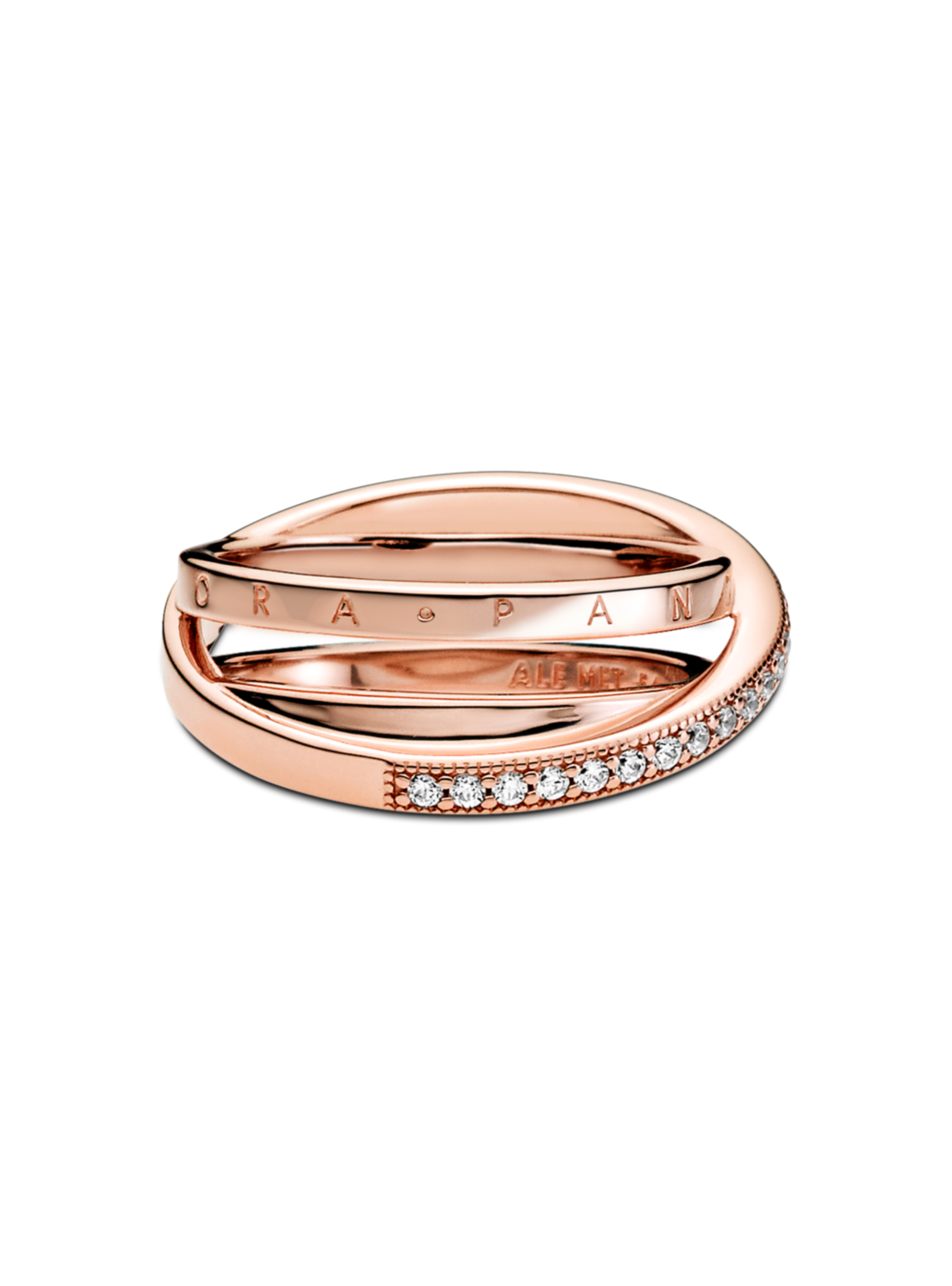 Anillo Rose Triple Banda Pavé Cruzada Circonia Cúbica Clara-0