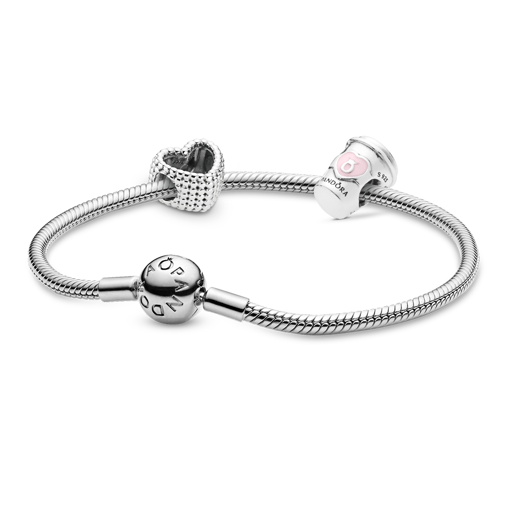 Gift Set Pulsera con Dije en Plata Corazon con Cuentas y en Cafe para Llevar Esmalte Rosado-0