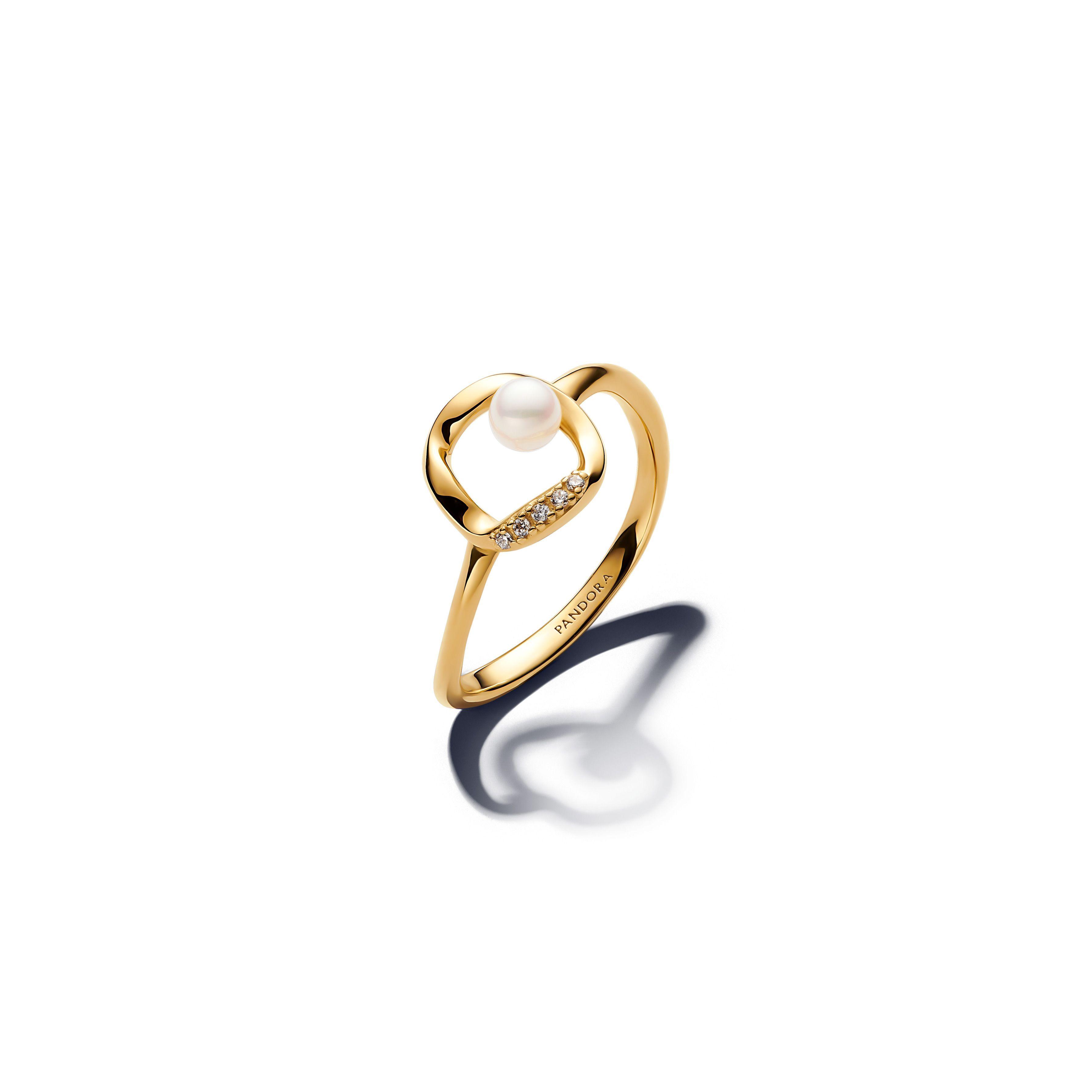 Anillo Perla Cultivada de Agua Dulce Forma Orgánica Recubrimiento Oro14K-1