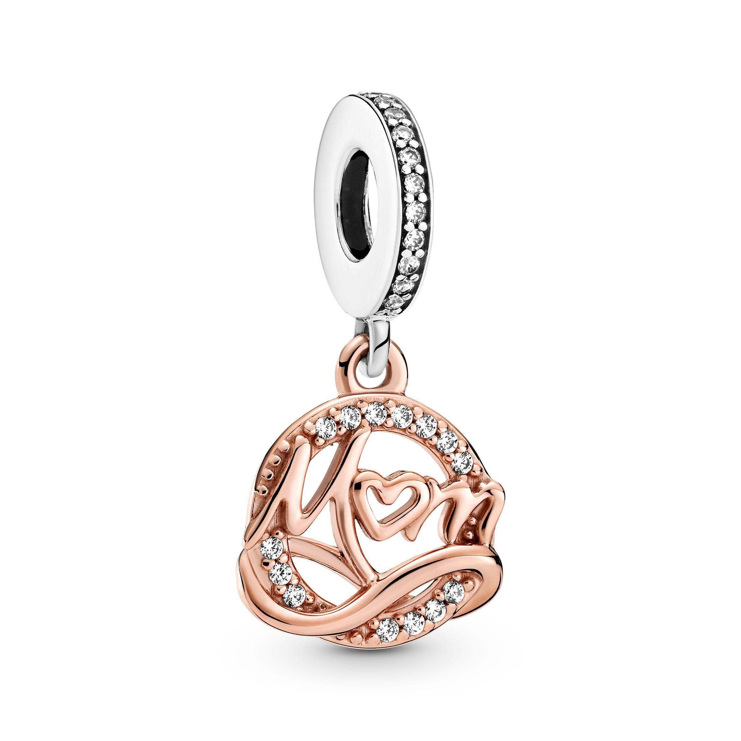 Dije en Plata y Pandora Rose Mamá de Dos Tonos Trasparente-0