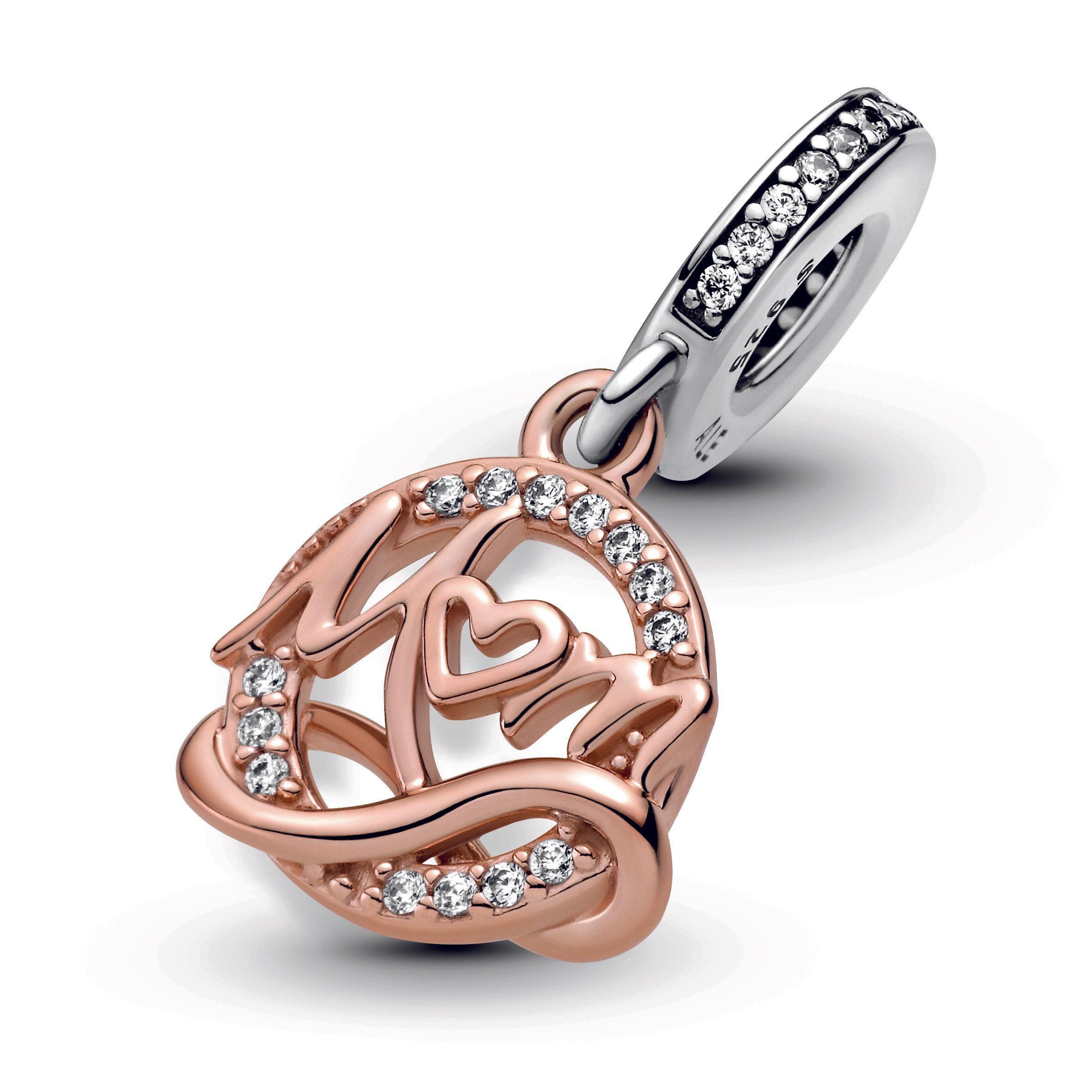 Dije en Plata y Pandora Rose Mamá de Dos Tonos Trasparente-2