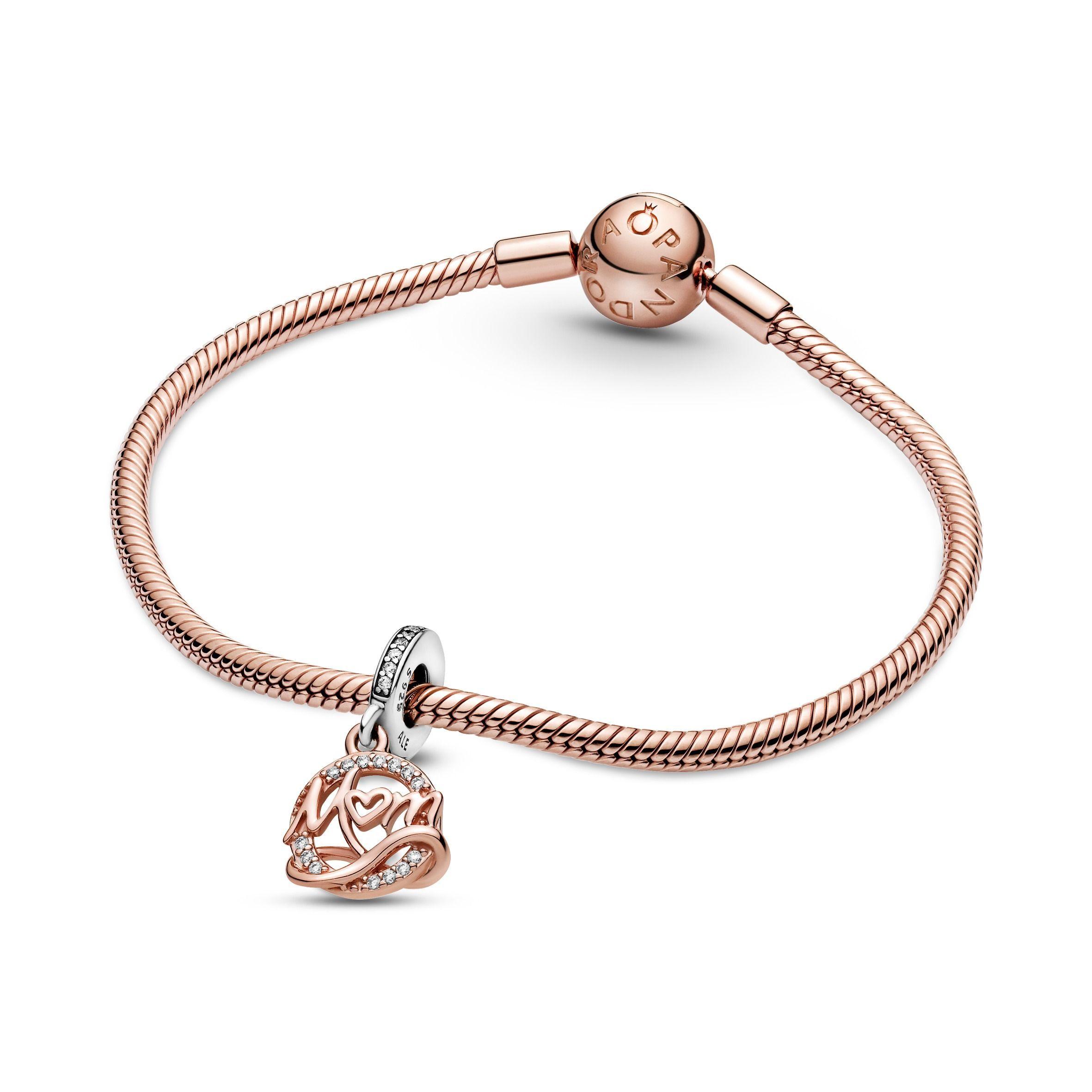 Dije en Plata y Pandora Rose Mamá de Dos Tonos Trasparente-3