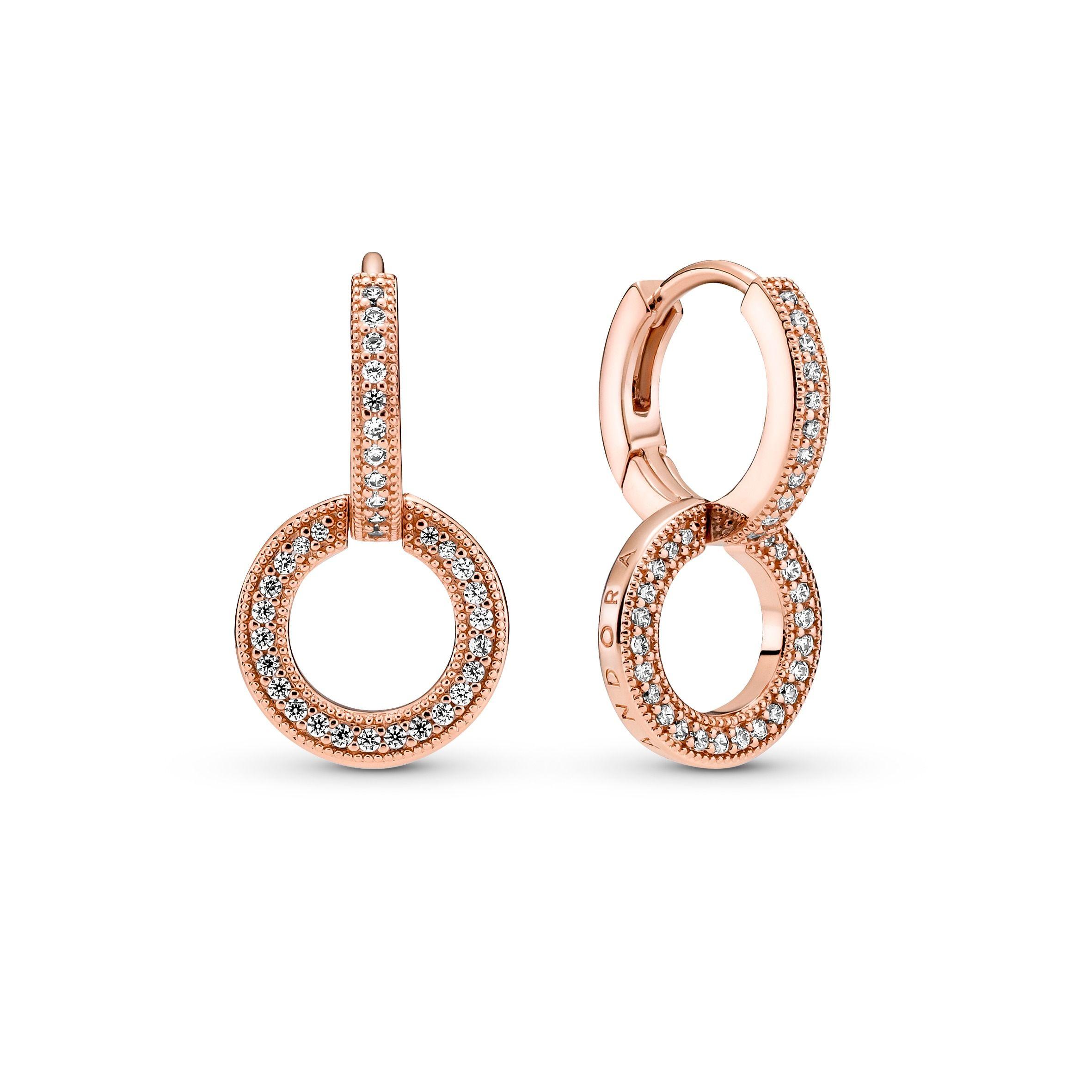 Aretes de Aro en Pandora Rose Doble Brillante -0