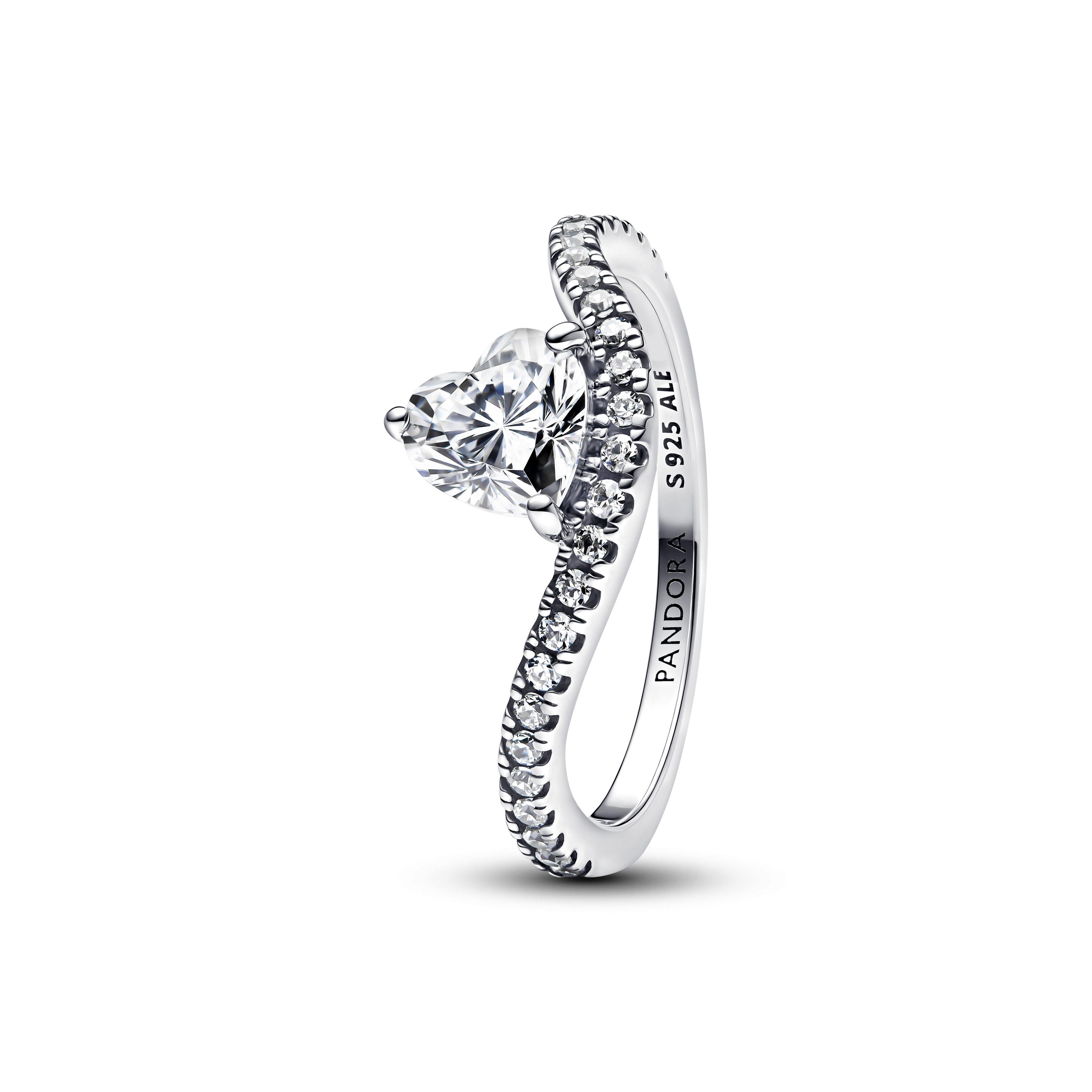 Anillo Pandora en Plata Corazón Ondulado en Pavé -1
