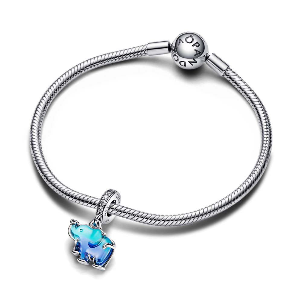Charm en Plata Elefante de Cristal Murano Azul -2