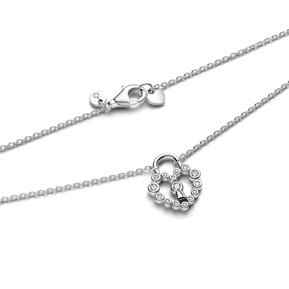 Collar con Colgante Corazón Reluciente con Candado-2