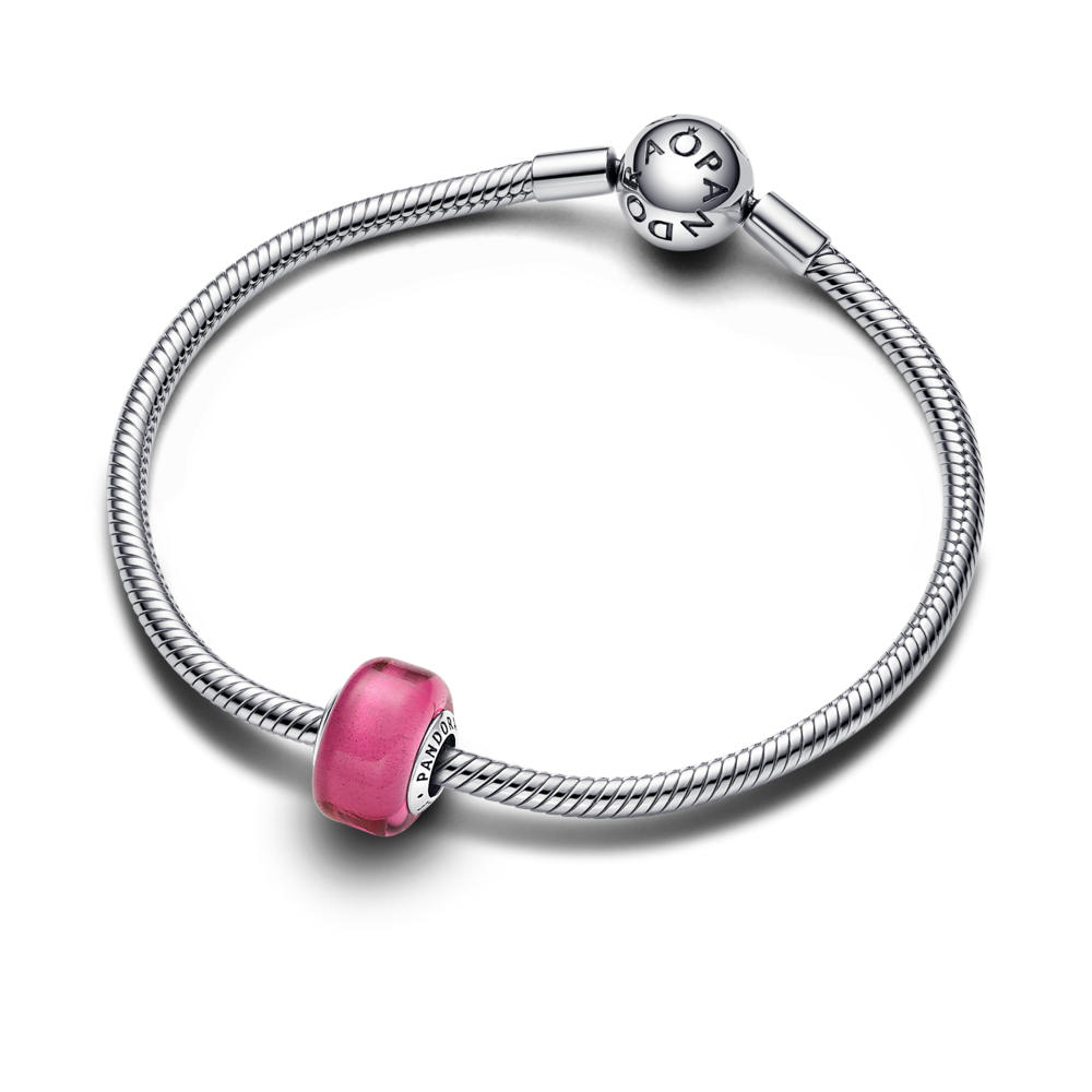 Charm en Plata Mini de Cristal de Murano Rosa-2