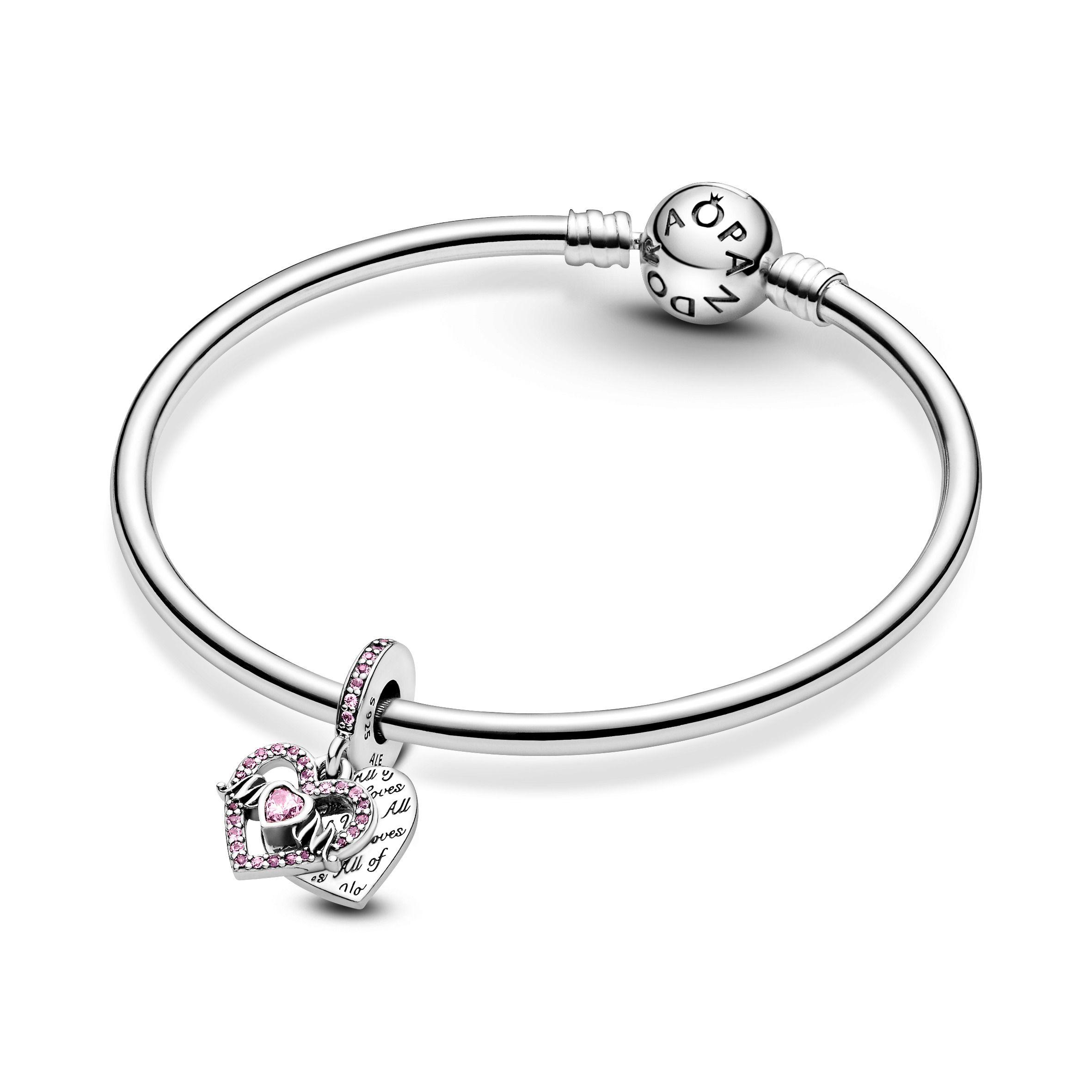 Dije en Plata Corazón y Mamá con Circonia Cúbica Rosa-2