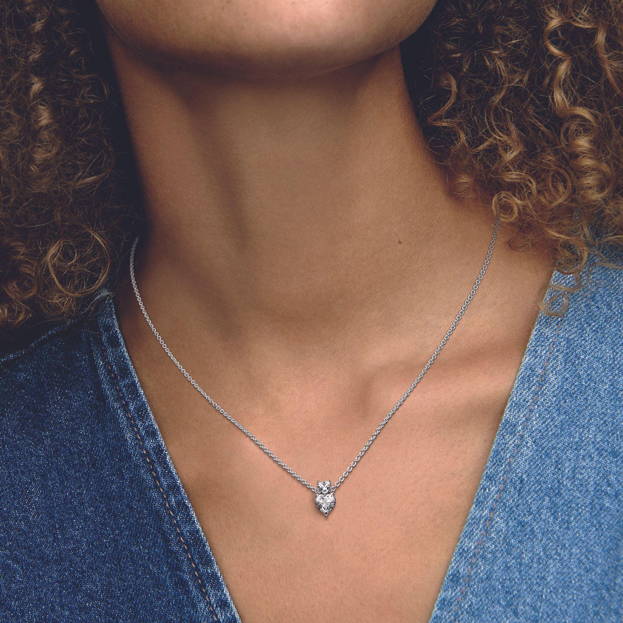 Collar Collier con Pendiente de Corazón Doble Reluciente-2