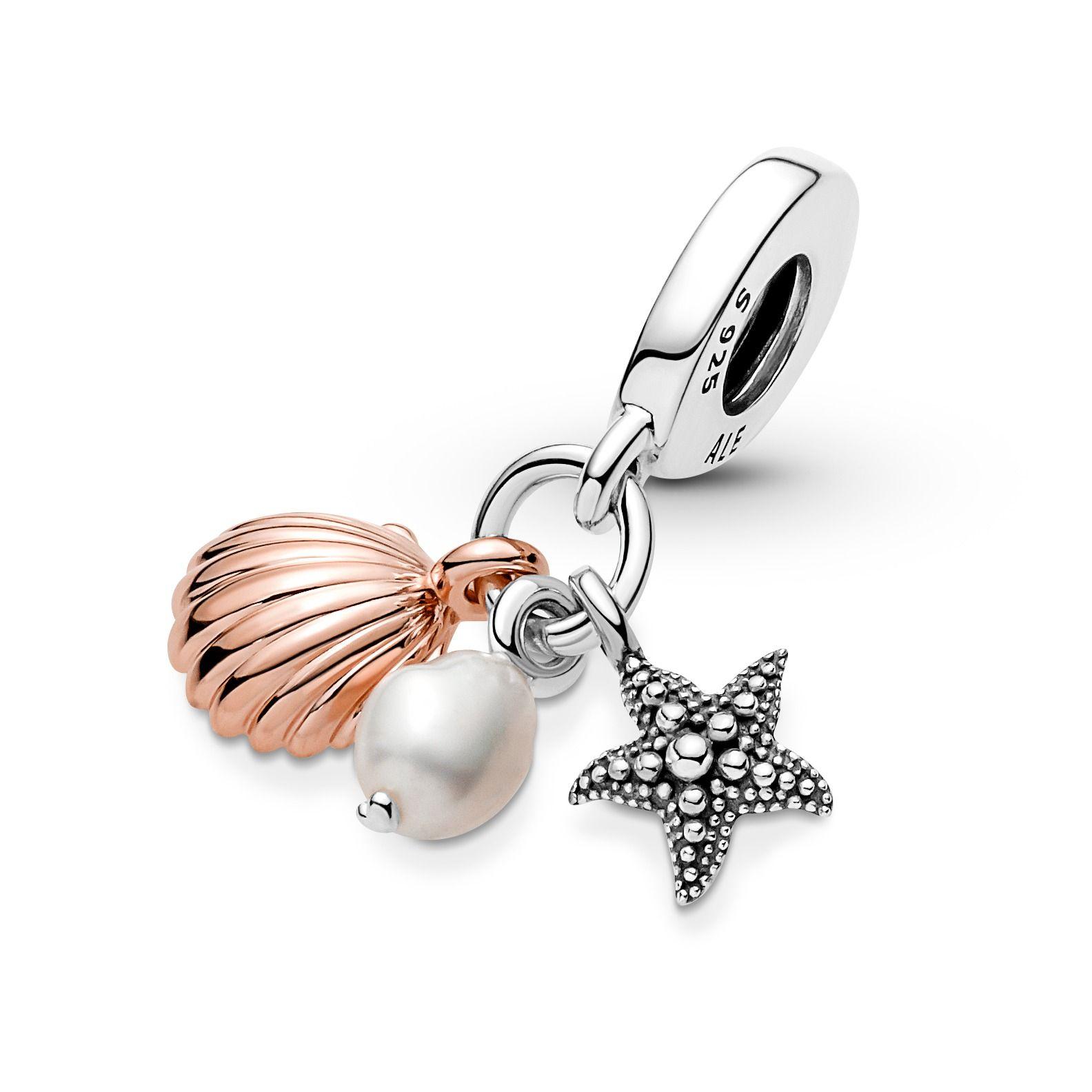 Charm Triple Perla Cultivada, Estrella de mar y Concha-0