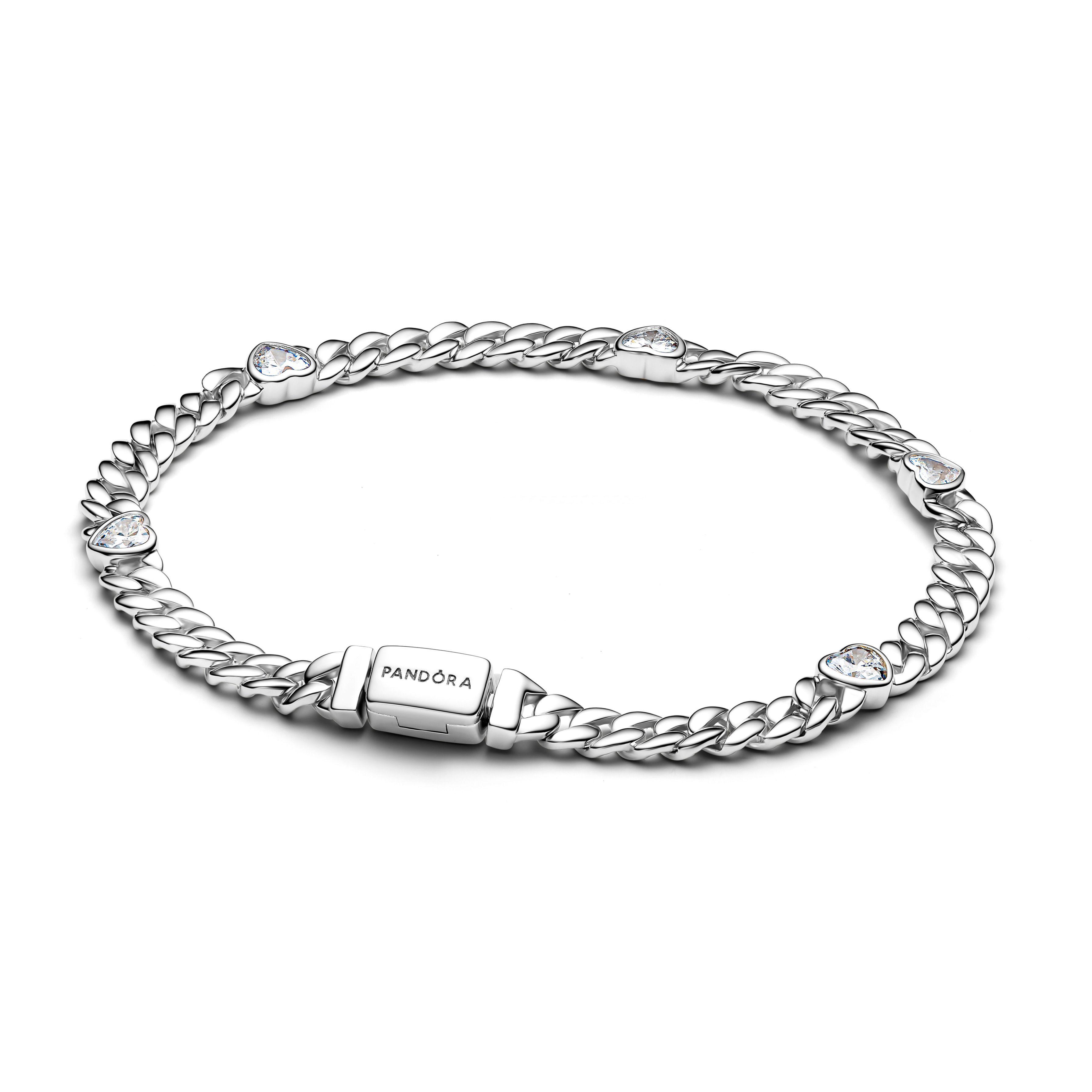 Brazalete de Cadena Cubana Corazón Plateado-0