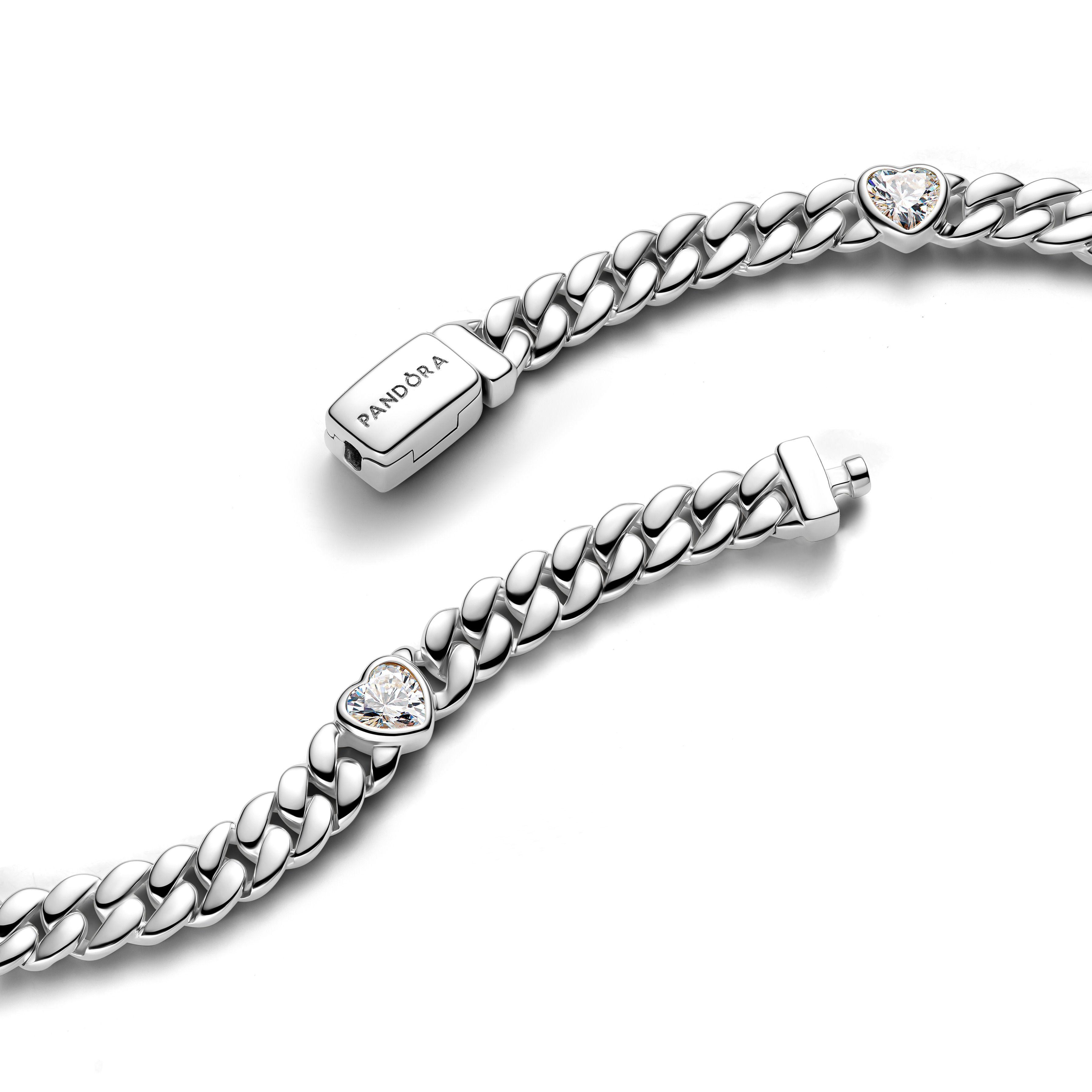 Brazalete de Cadena Cubana Corazón Plateado-1