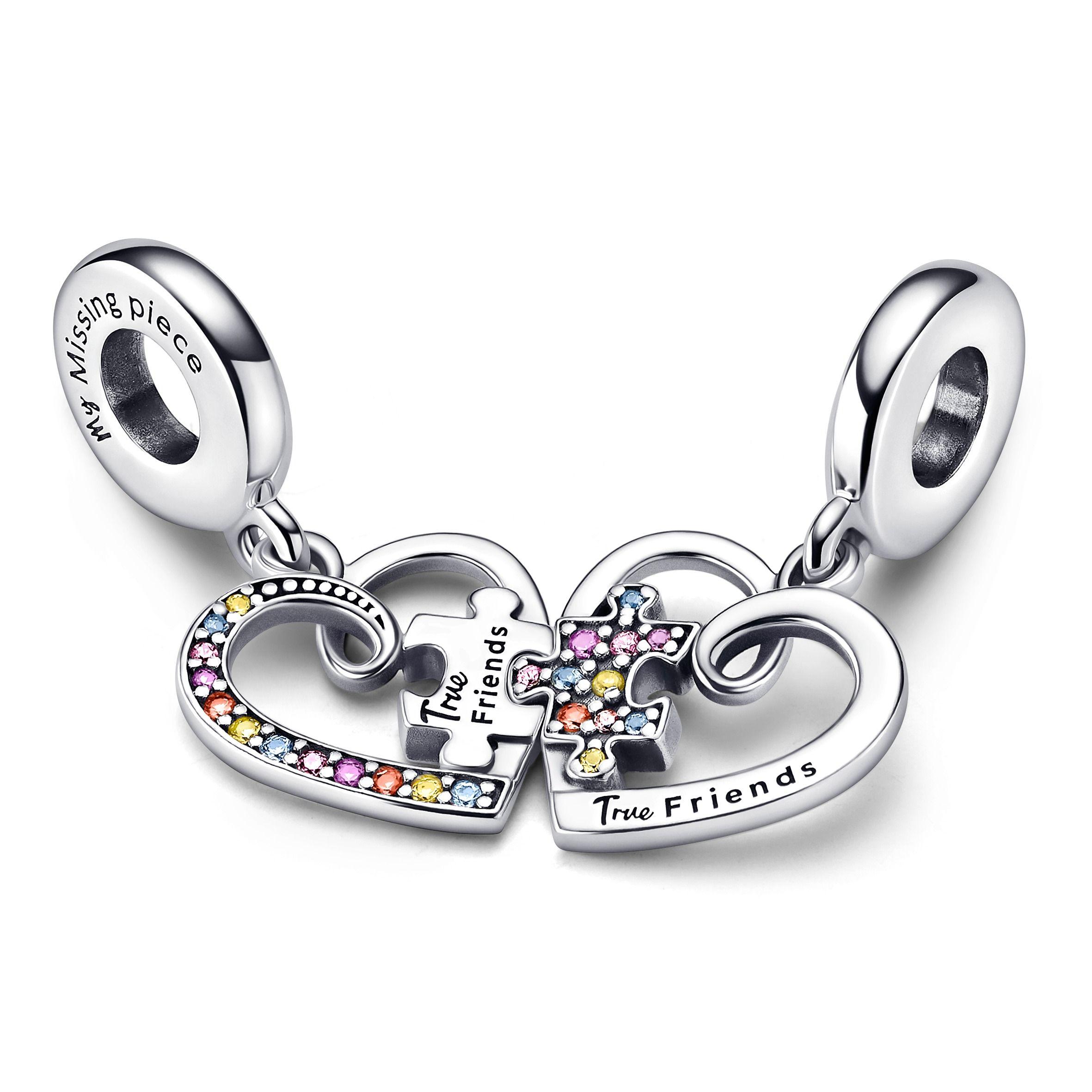 Charm en Plata Rompecabezas Dividible Amistad de Corazones -2