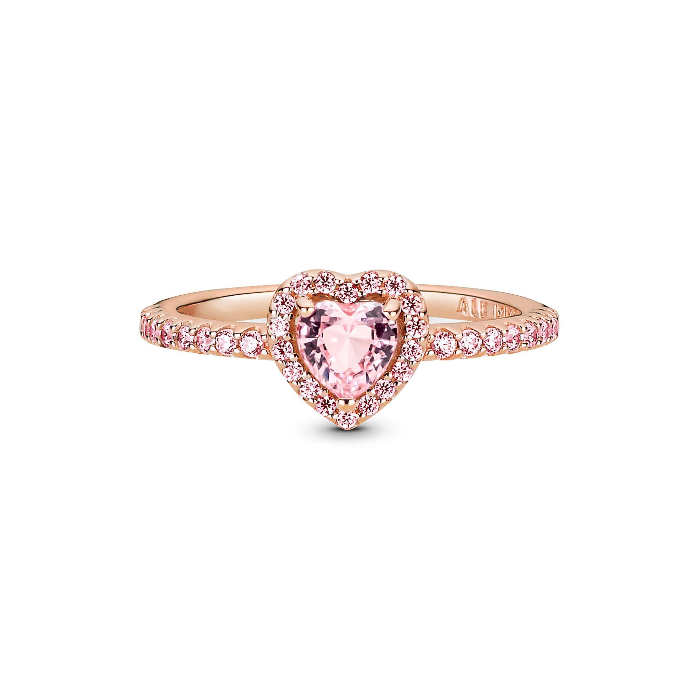 Anillo Rose Corazón Brillante Elevado y Cristal Rosa-0