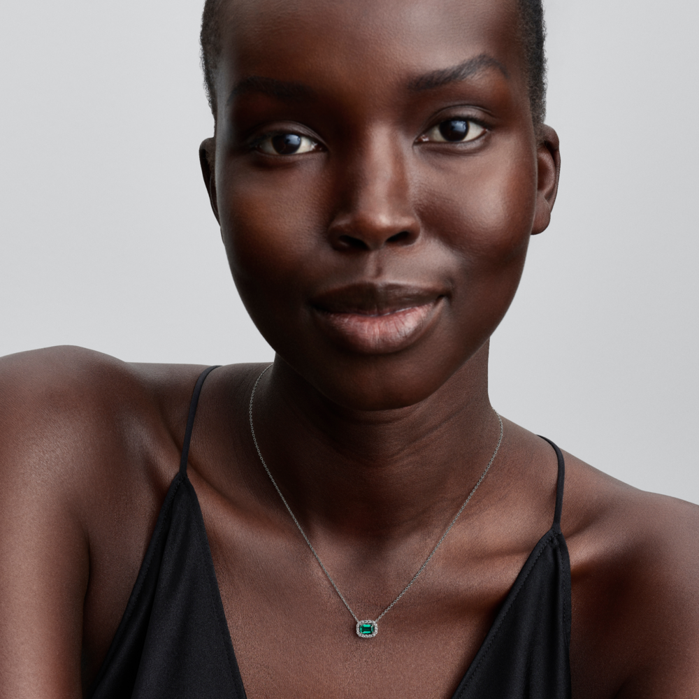 Collar con Pendiente Halo Verde Brillante Rectangular-3