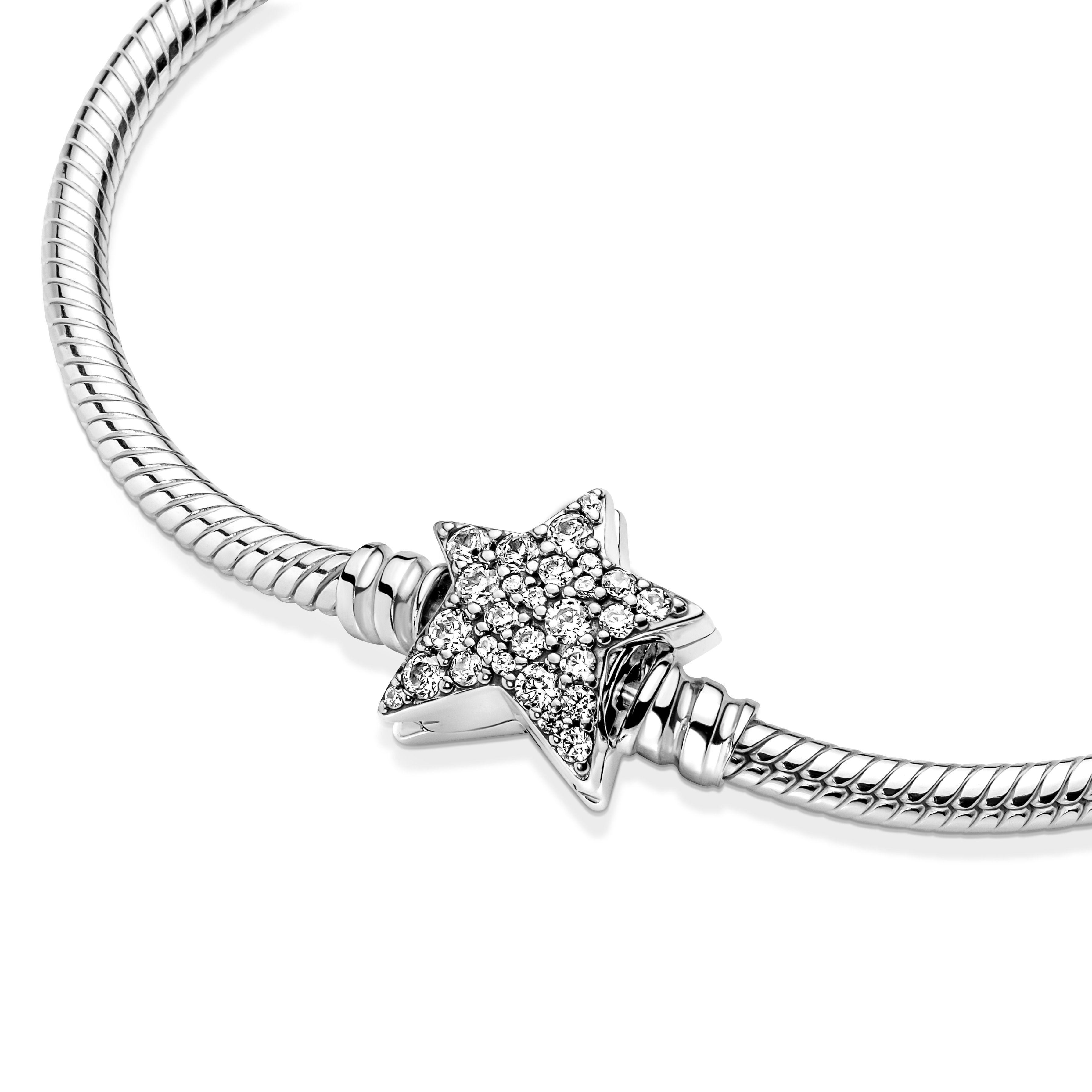Brazalete en Plata Cadena Serpiente con Broche Asimétrico Estrella-2