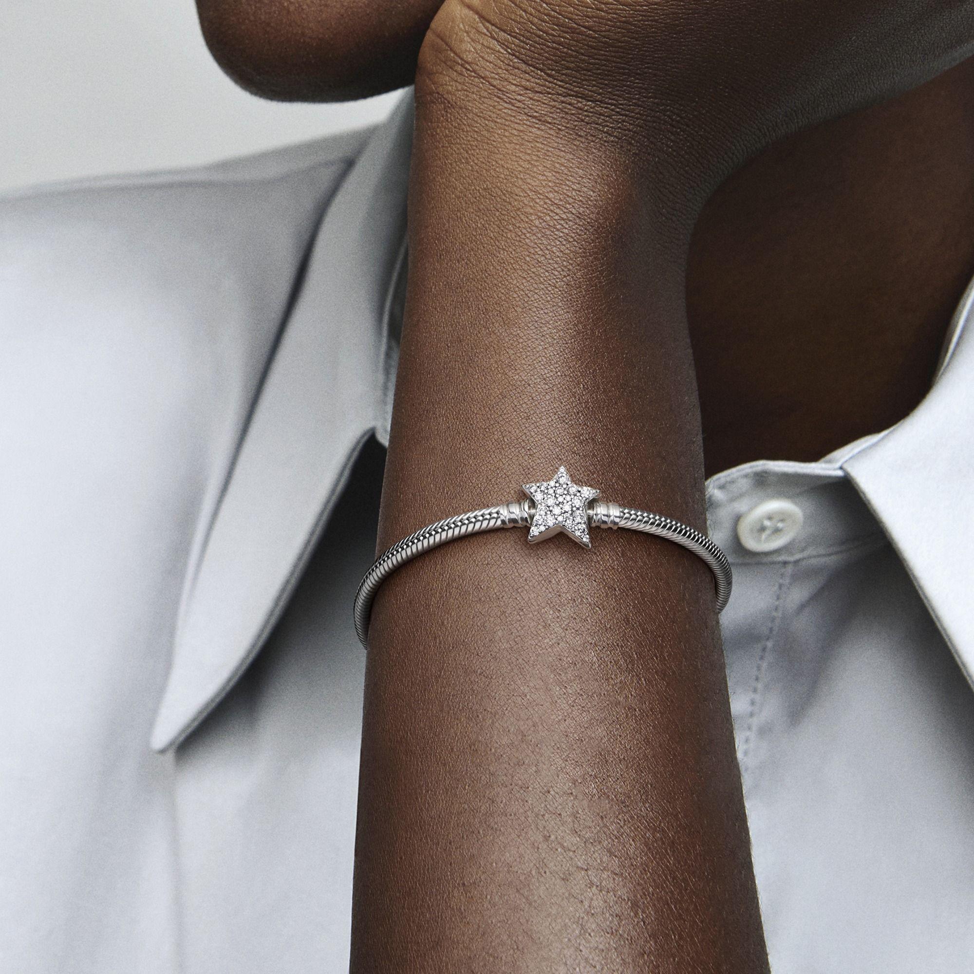 Brazalete en Plata Cadena Serpiente con Broche Asimétrico Estrella-3