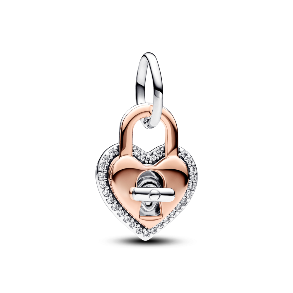 Dije Doble en PANDORA Rose y Plata Corazon de Candado Giratorio -0