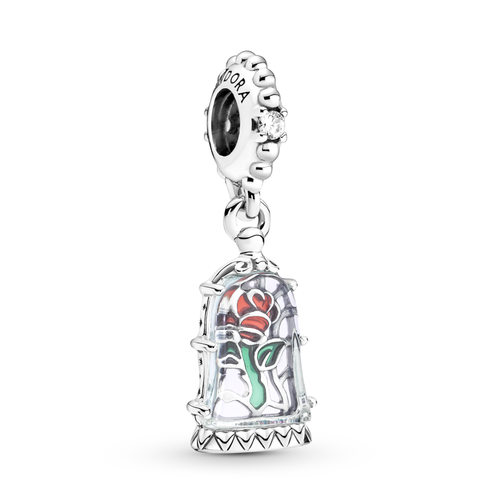 Charm en Plata La Bella y La Bestia de Disney Rosa Encantanda -0