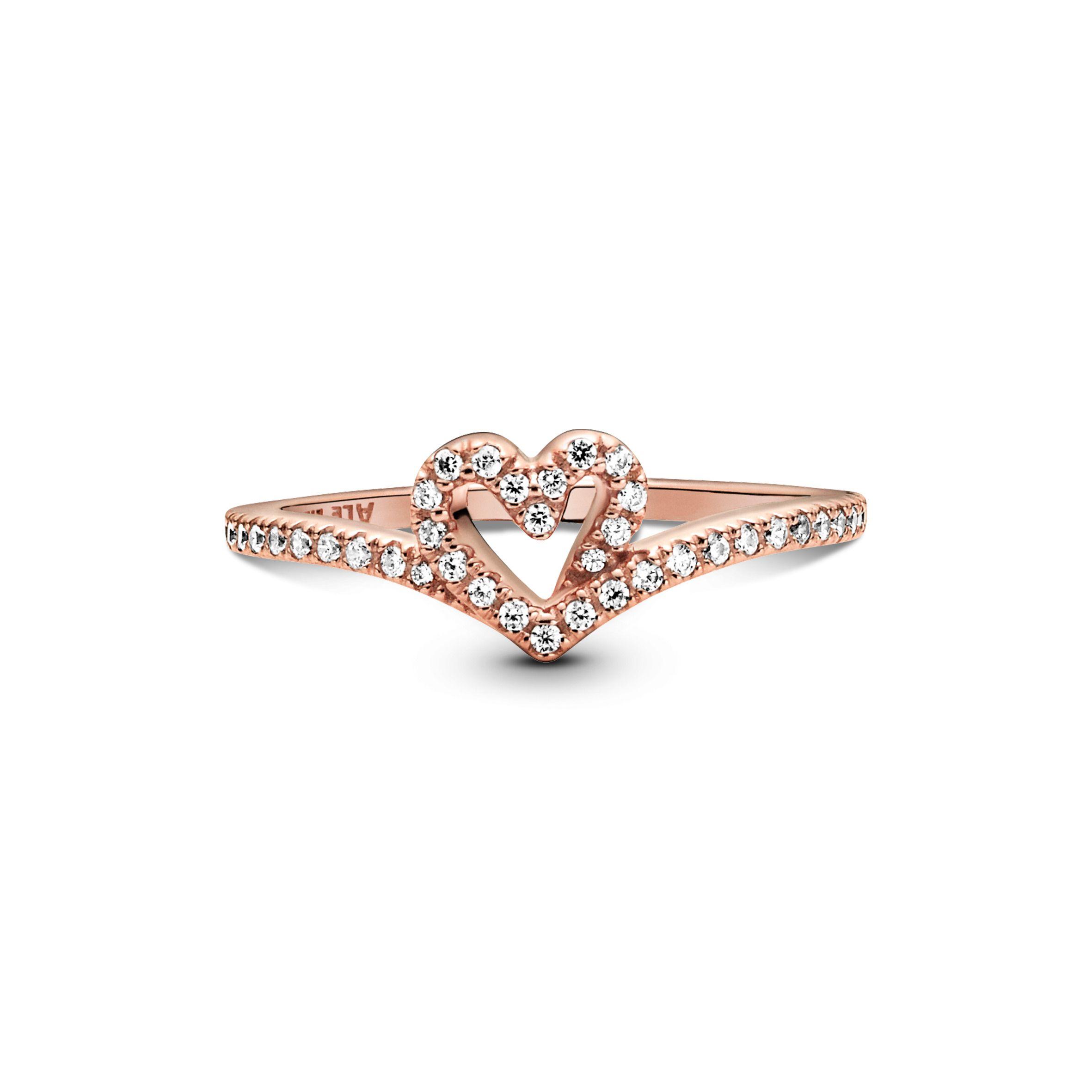 Anillo en Plata de los Deseos Corazón Reluciente Recubrimiento Oro Rosa14K-0