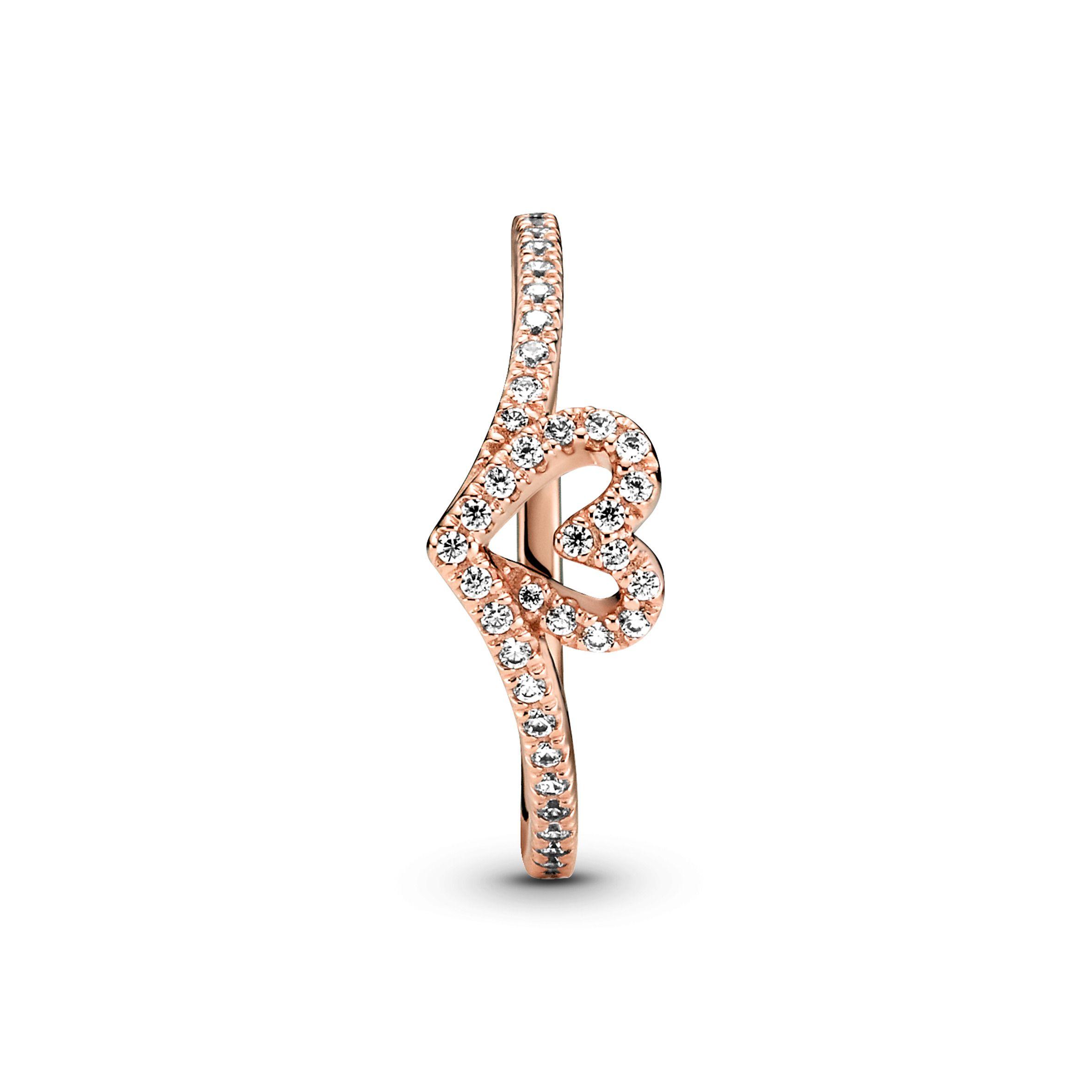 Anillo en Plata de los Deseos Corazón Reluciente Recubrimiento Oro Rosa14K-1
