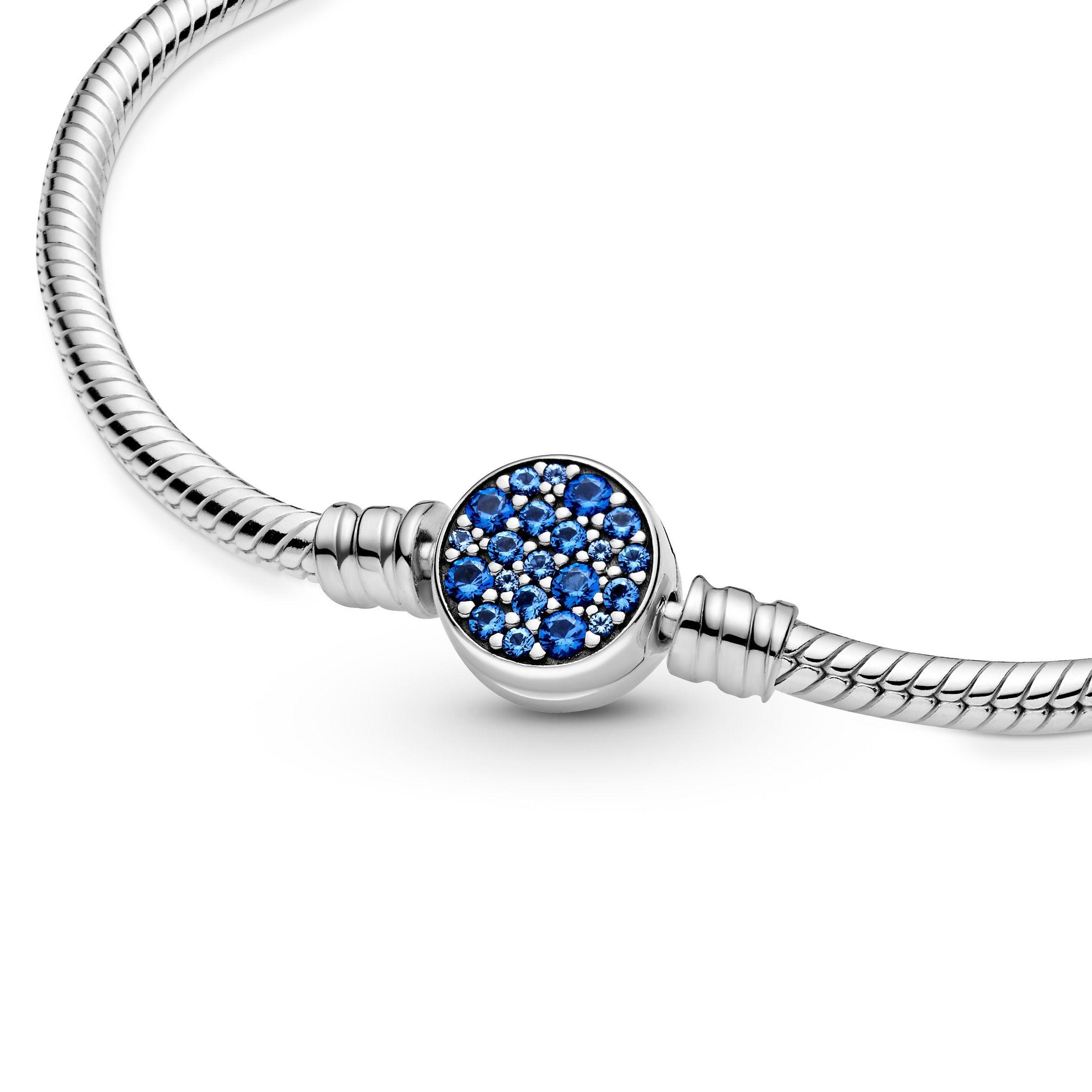Brazalete Plata Cadena Serpiente Cierre de Disco Cristal Azúl-2