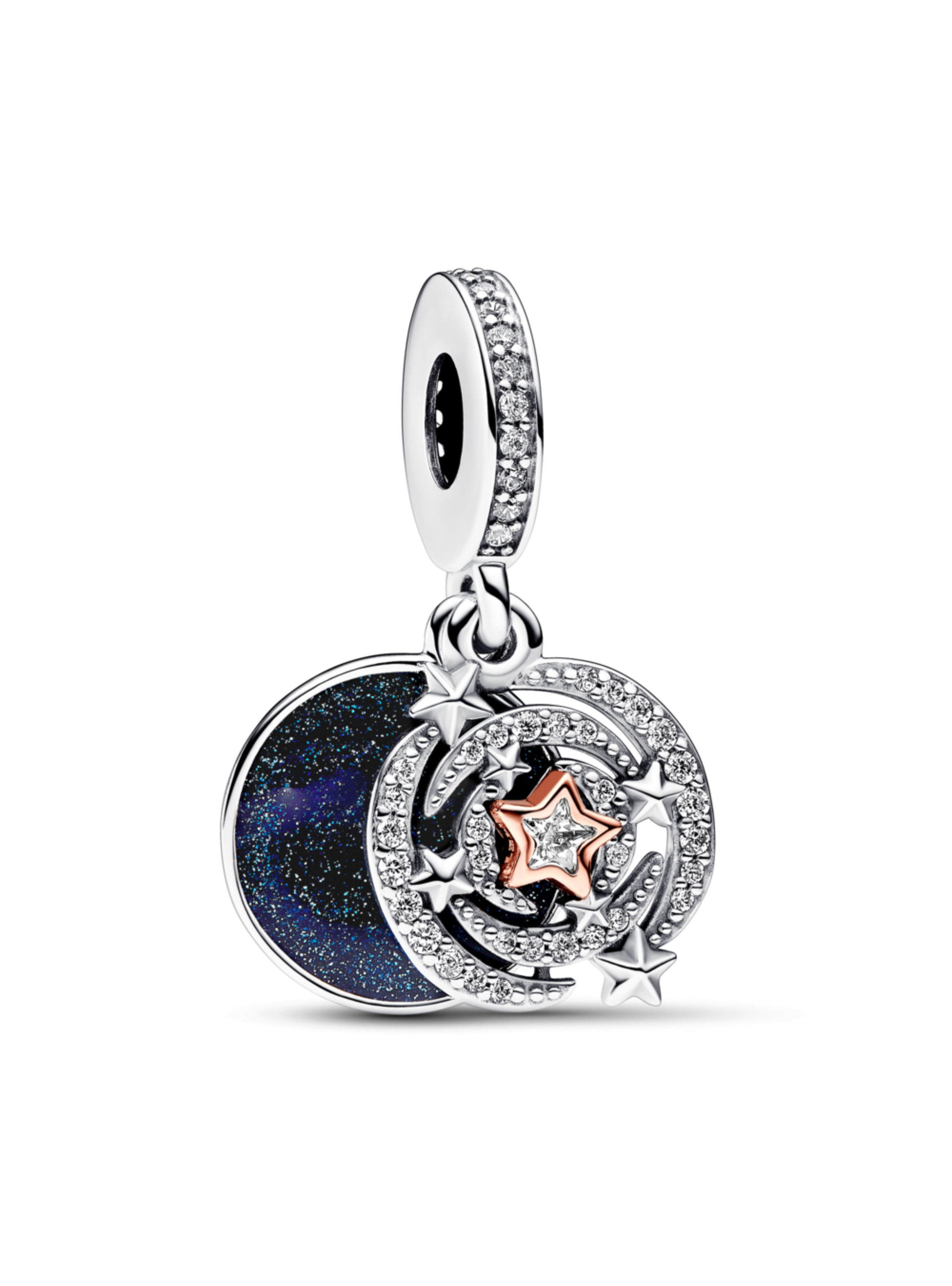 Dije en Rose y Plata Estrella Fugaz Dos Tonos Azul Brilllante-0