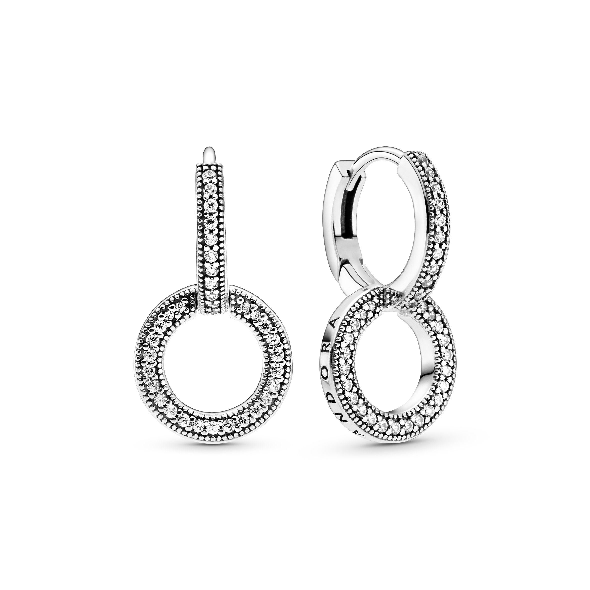 Aretes Doble Aro Resplandecientes Pandora Plata Esterlina-0