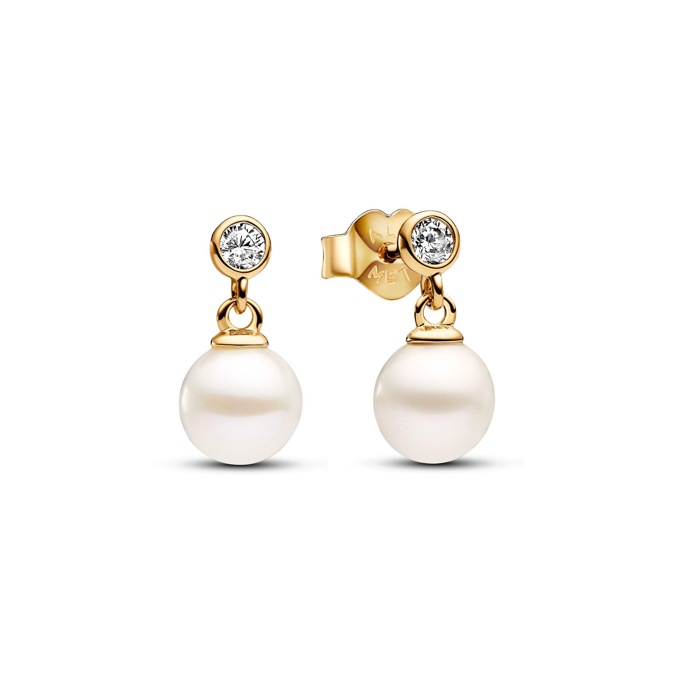 Aretes Colgantes Perla Cultivada de Agua Dulce y Gemas-0