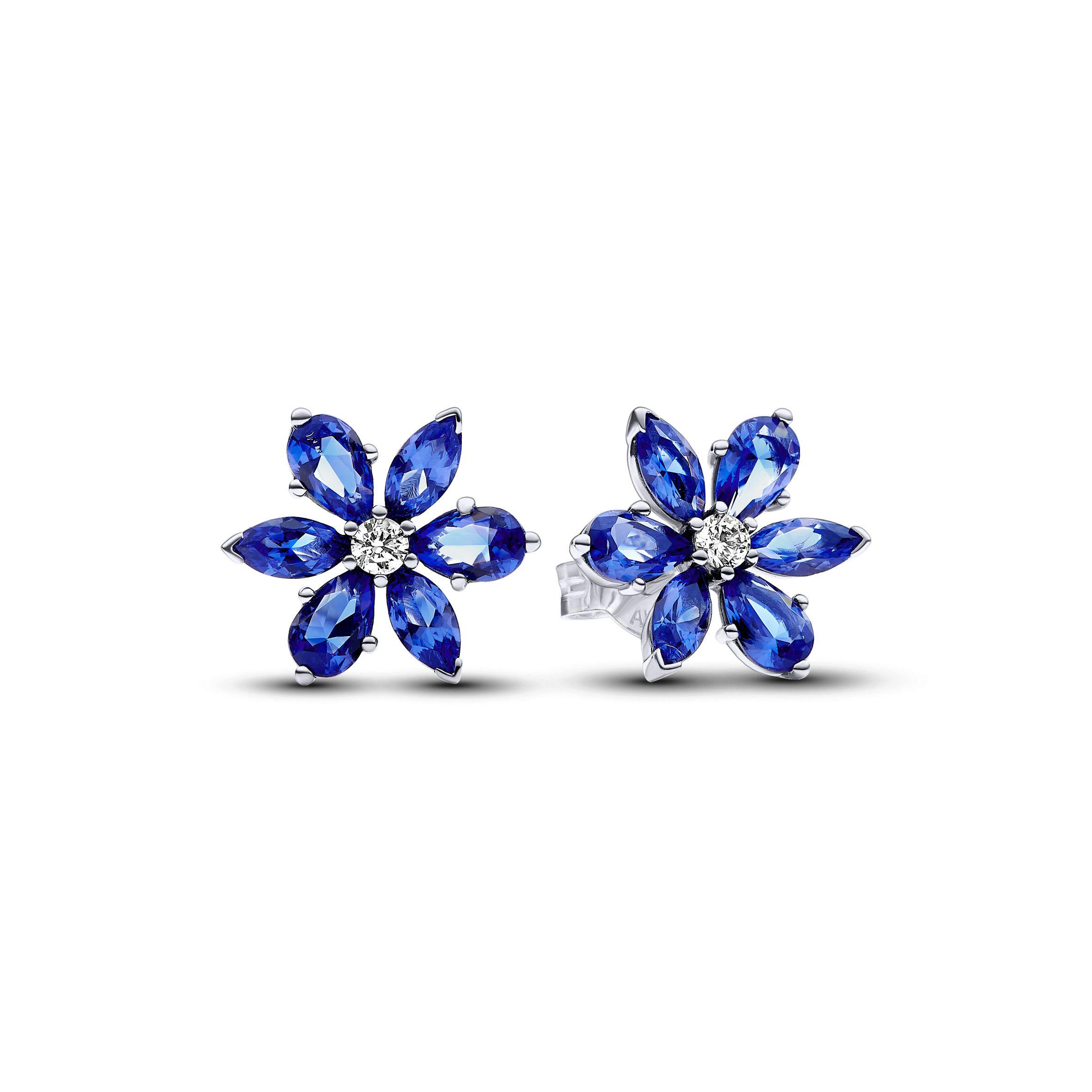 Aretes de Botón Herbario Azul Brillante-2