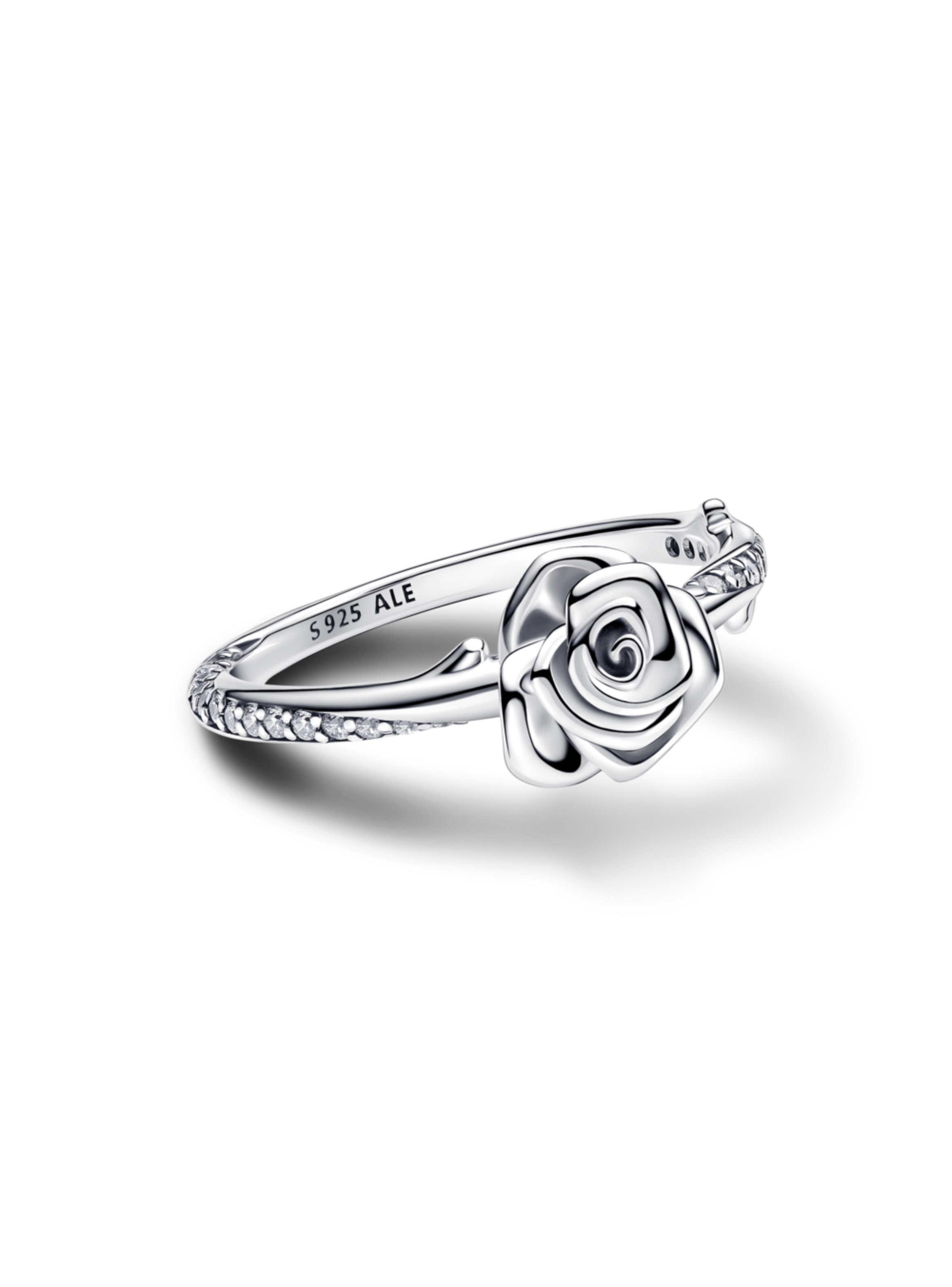 Anillo en Plata Rosa en Flor Circonia Cubica Clara-0