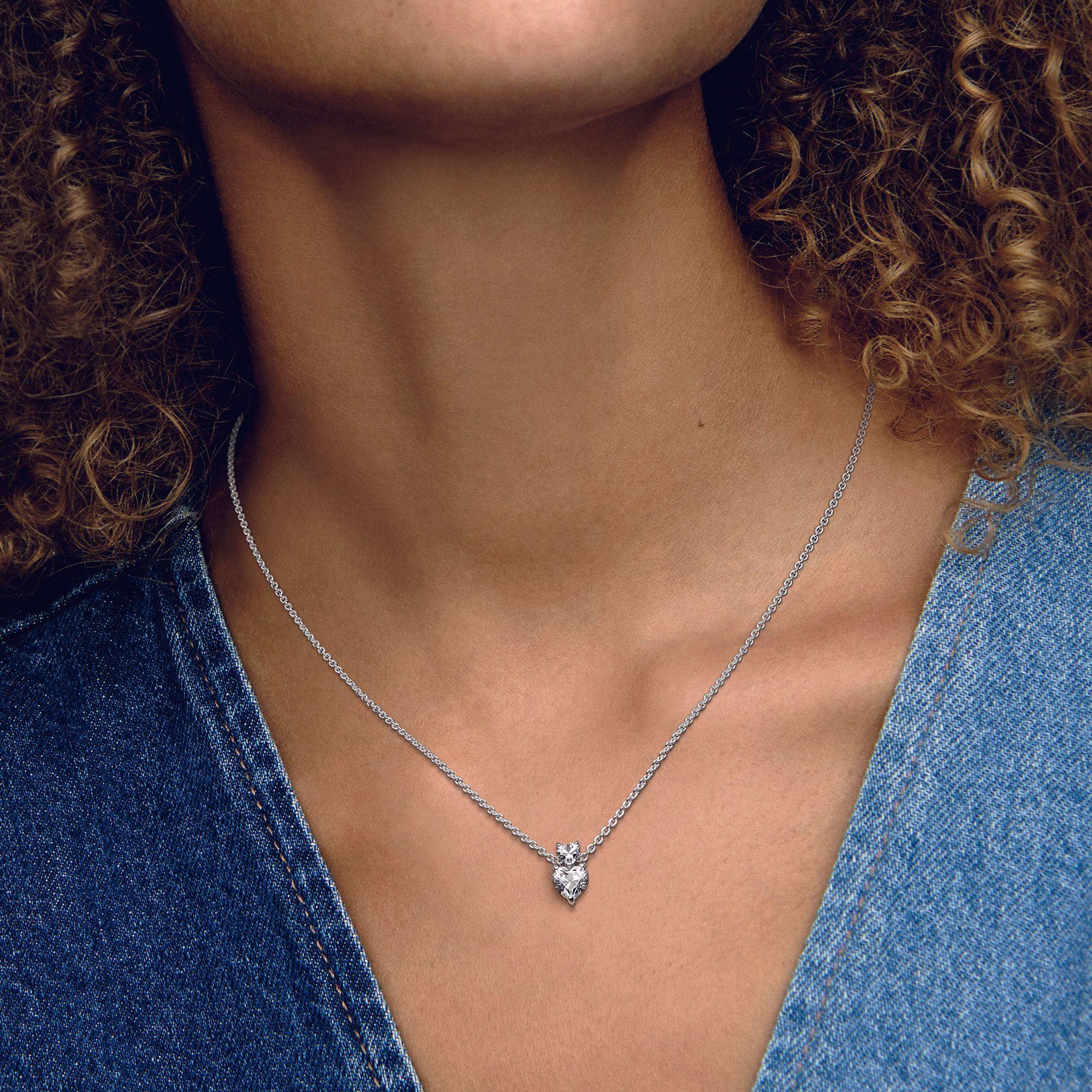 Collar Collier con Pendiente de Corazón Doble Reluciente-3